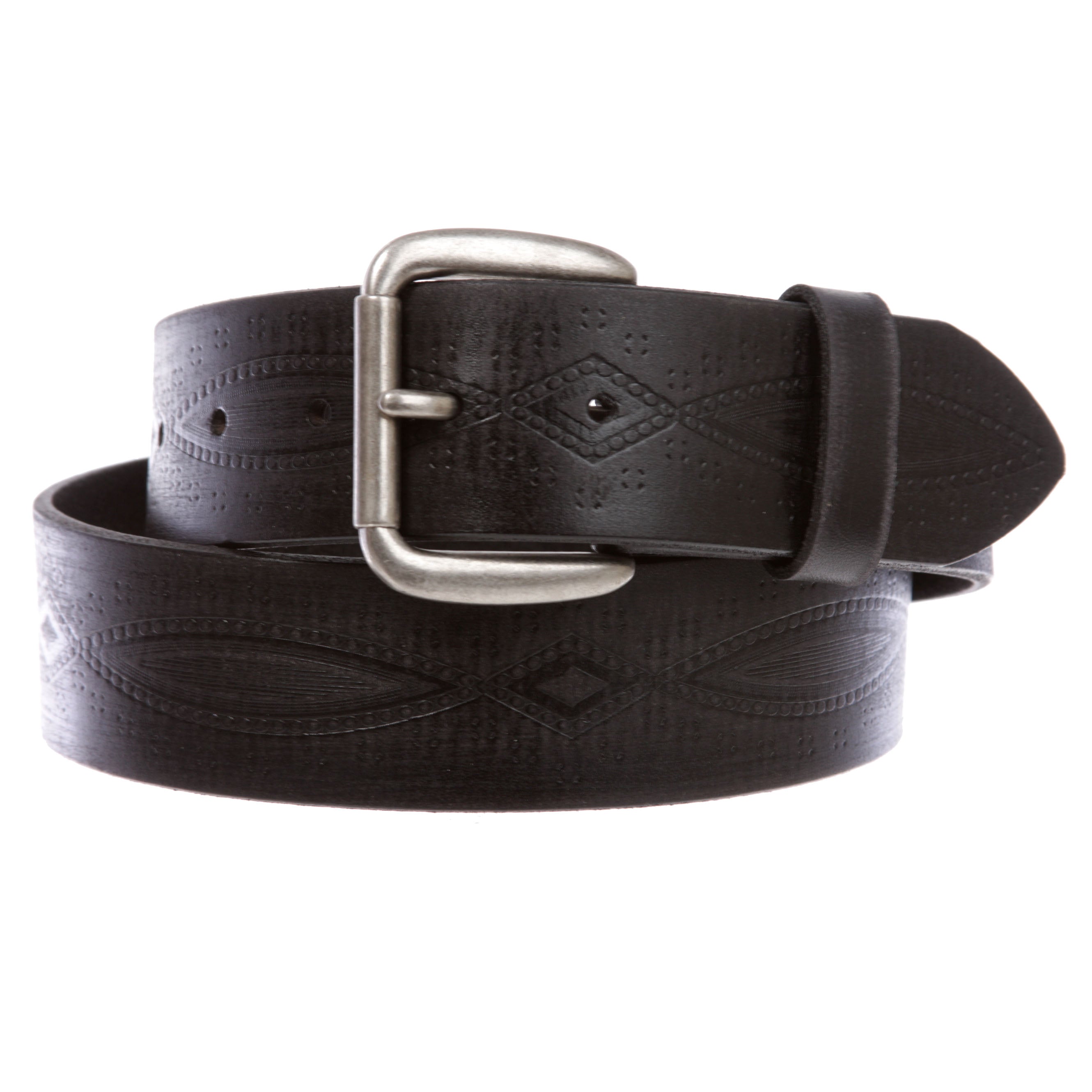 Women's or Men's Embossed Vintage Full Grain Leather Casual Jean Belt - OnlineBelts