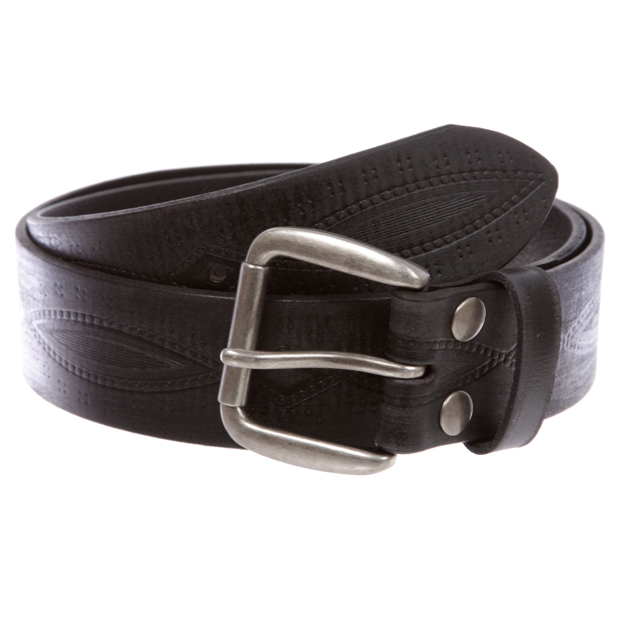 Women's or Men's Embossed Vintage Full Grain Leather Casual Jean Belt - OnlineBelts