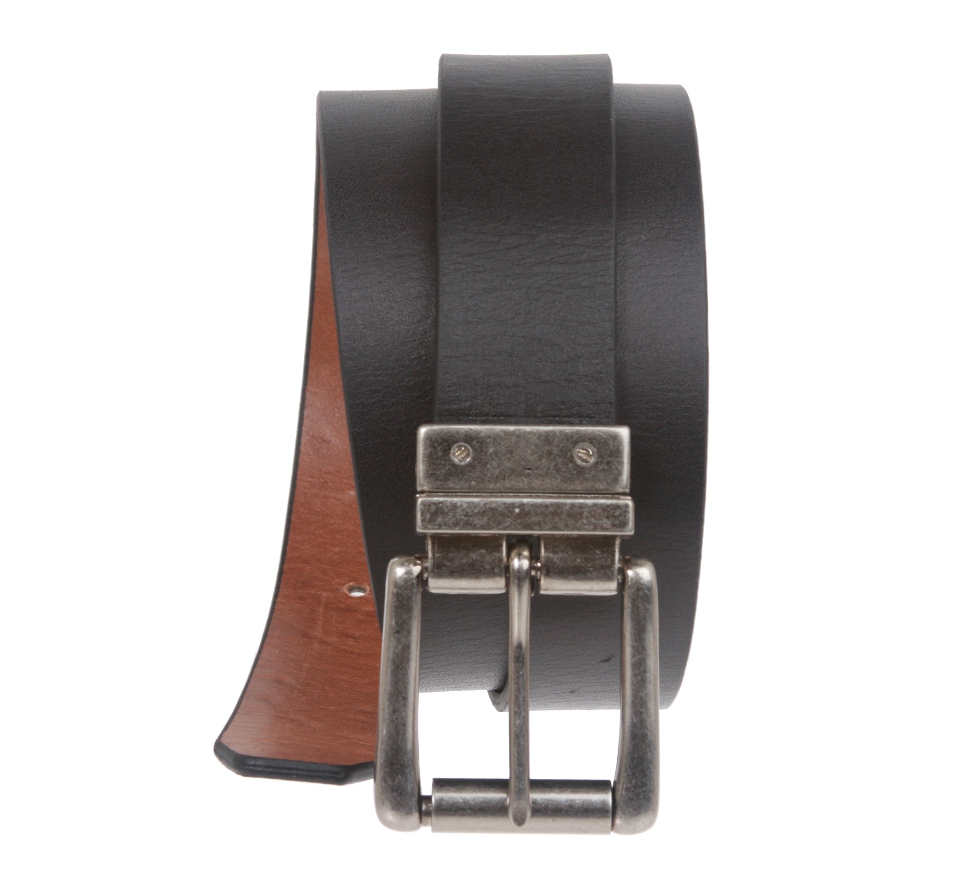 Men's 1 1/4" (32 mm) Cowhide Rectangular Solid Leather Black & Brown Reversible Dress Belt
