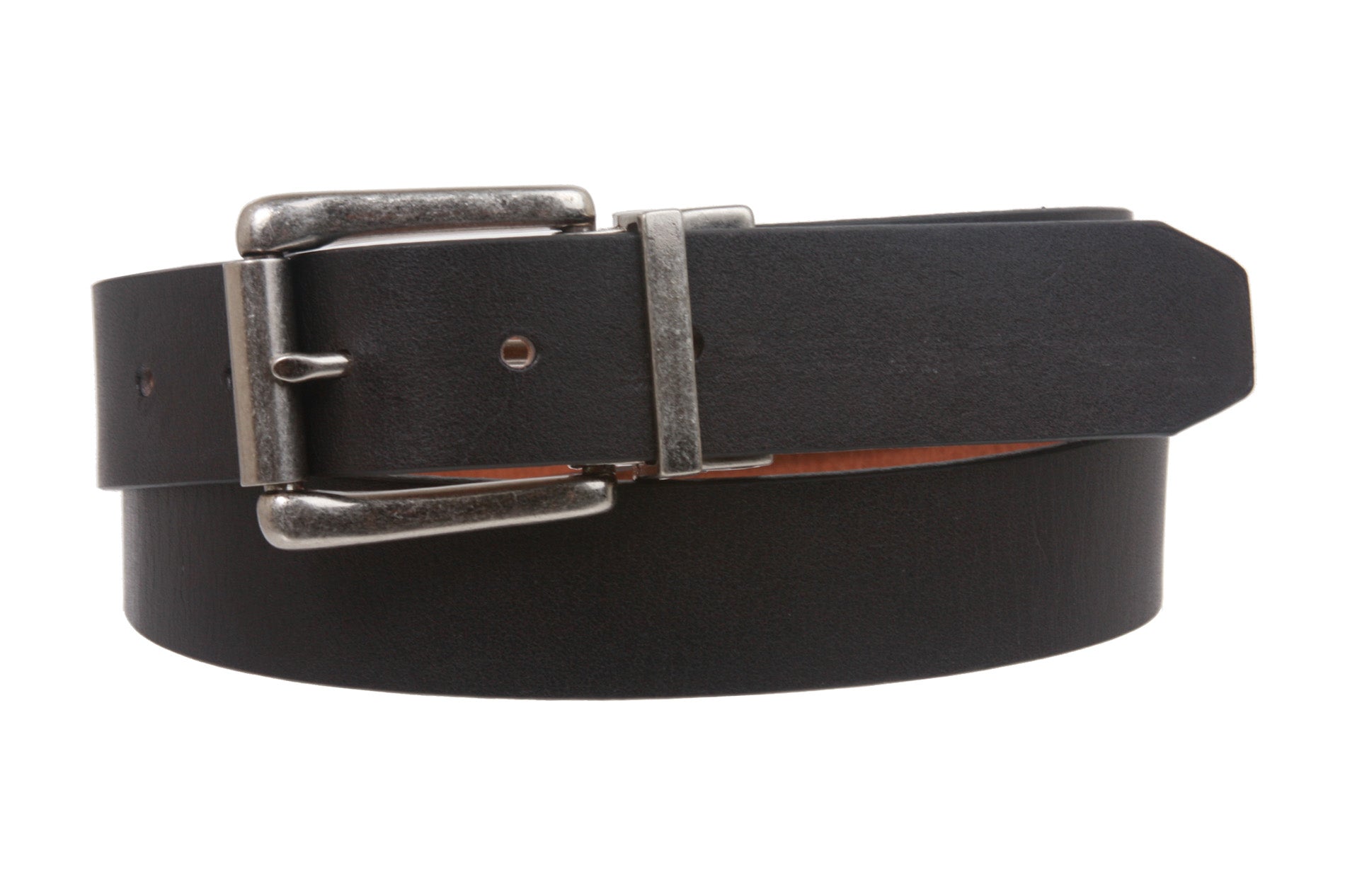 Men's 1 1/4" (32 mm) Cowhide Rectangular Solid Leather Black & Brown Reversible Dress Belt - OnlineBelts