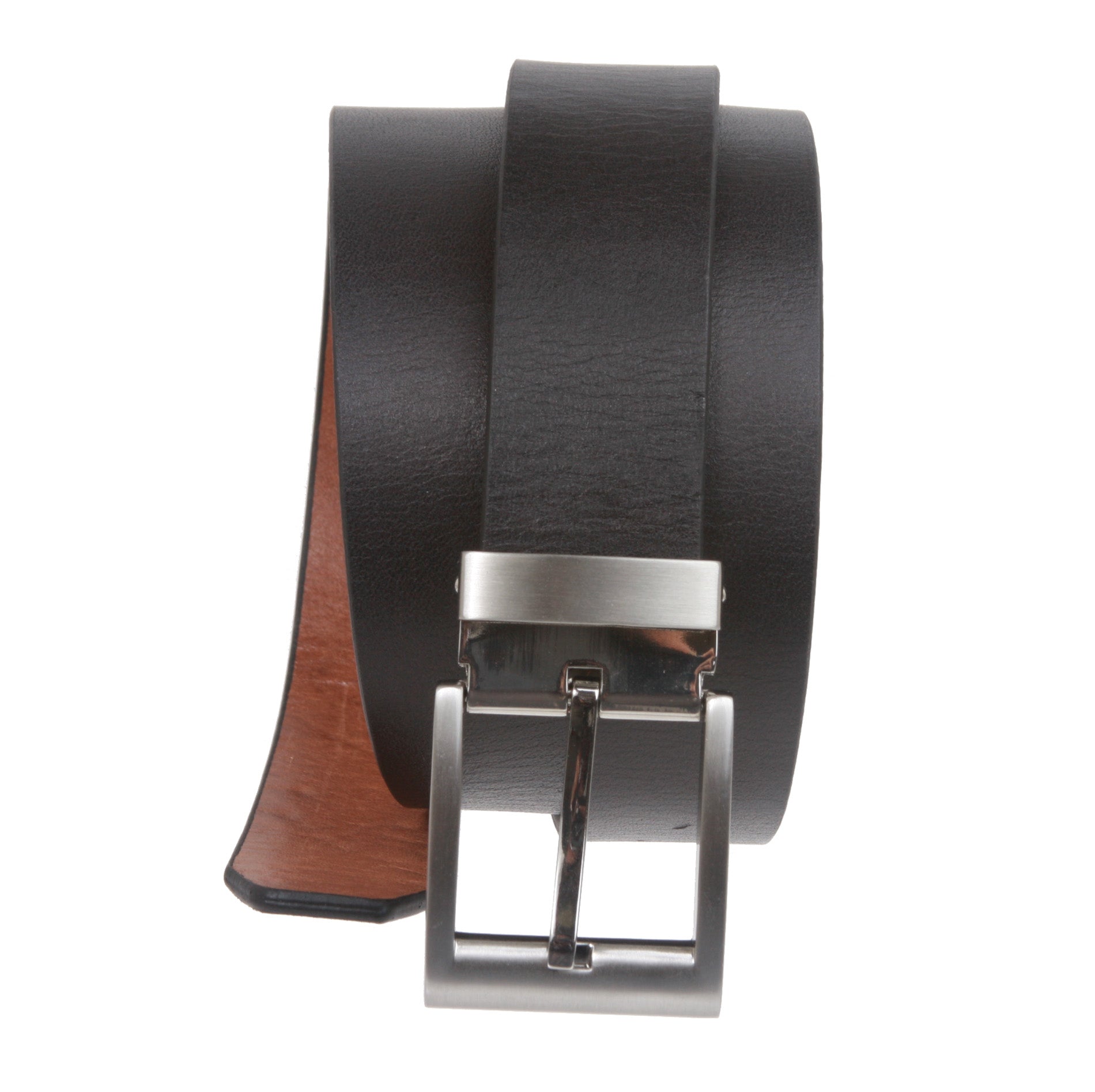 Men's 1 1/4" (32 mm) Cowhide Solid Leather Black & Brown Reversible Clamp Dress Belt - OnlineBelts