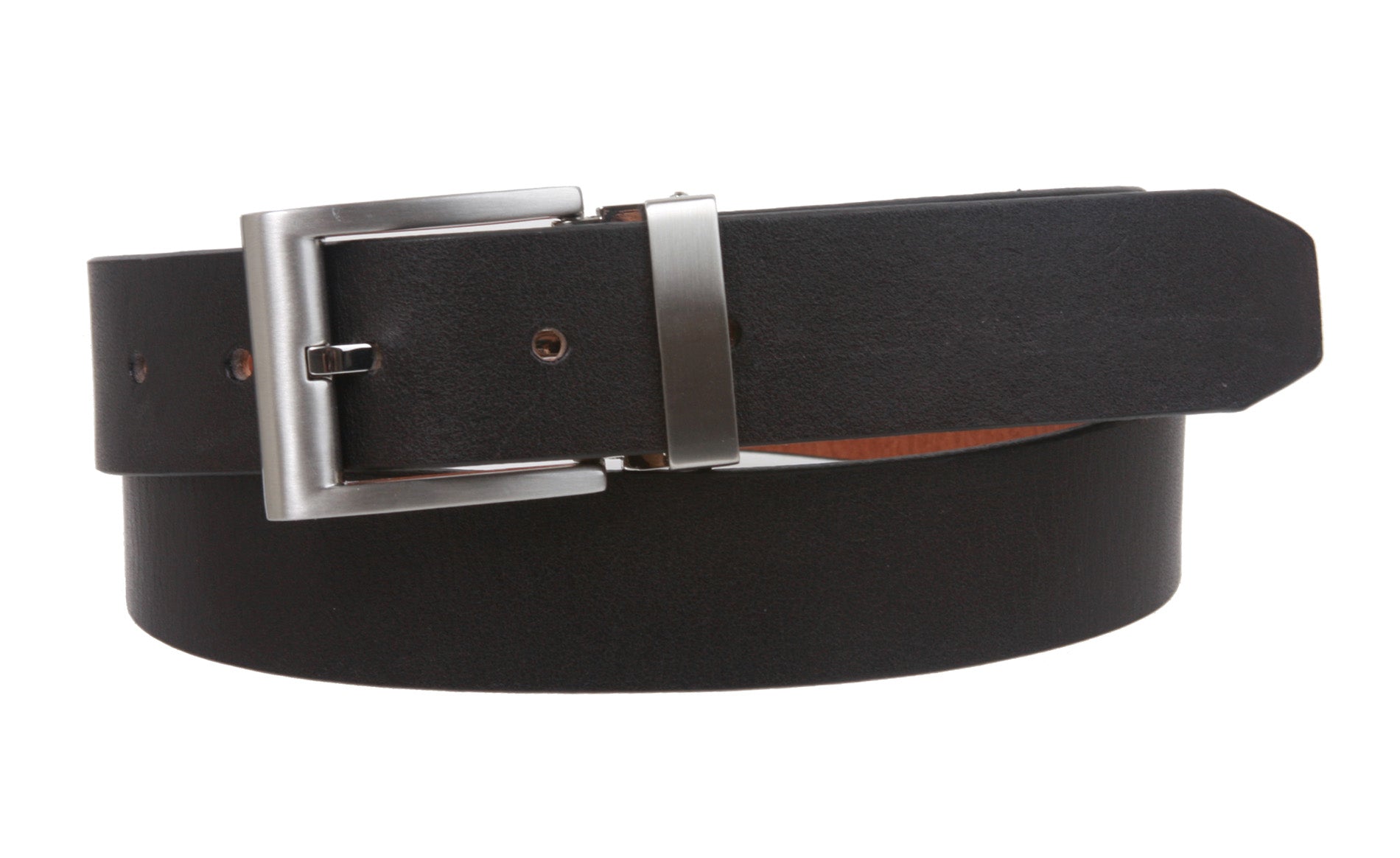 Men's 1 1/4" (32 mm) Cowhide Solid Leather Black & Brown Reversible Clamp Dress Belt - OnlineBelts