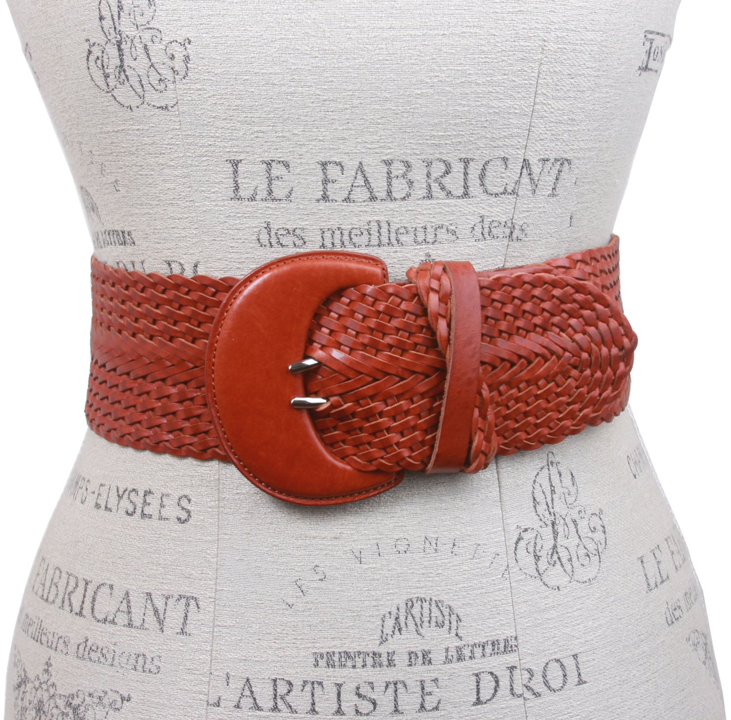 Women's High Waist Braided Woven Full Grain Leather Belt - OnlineBelts