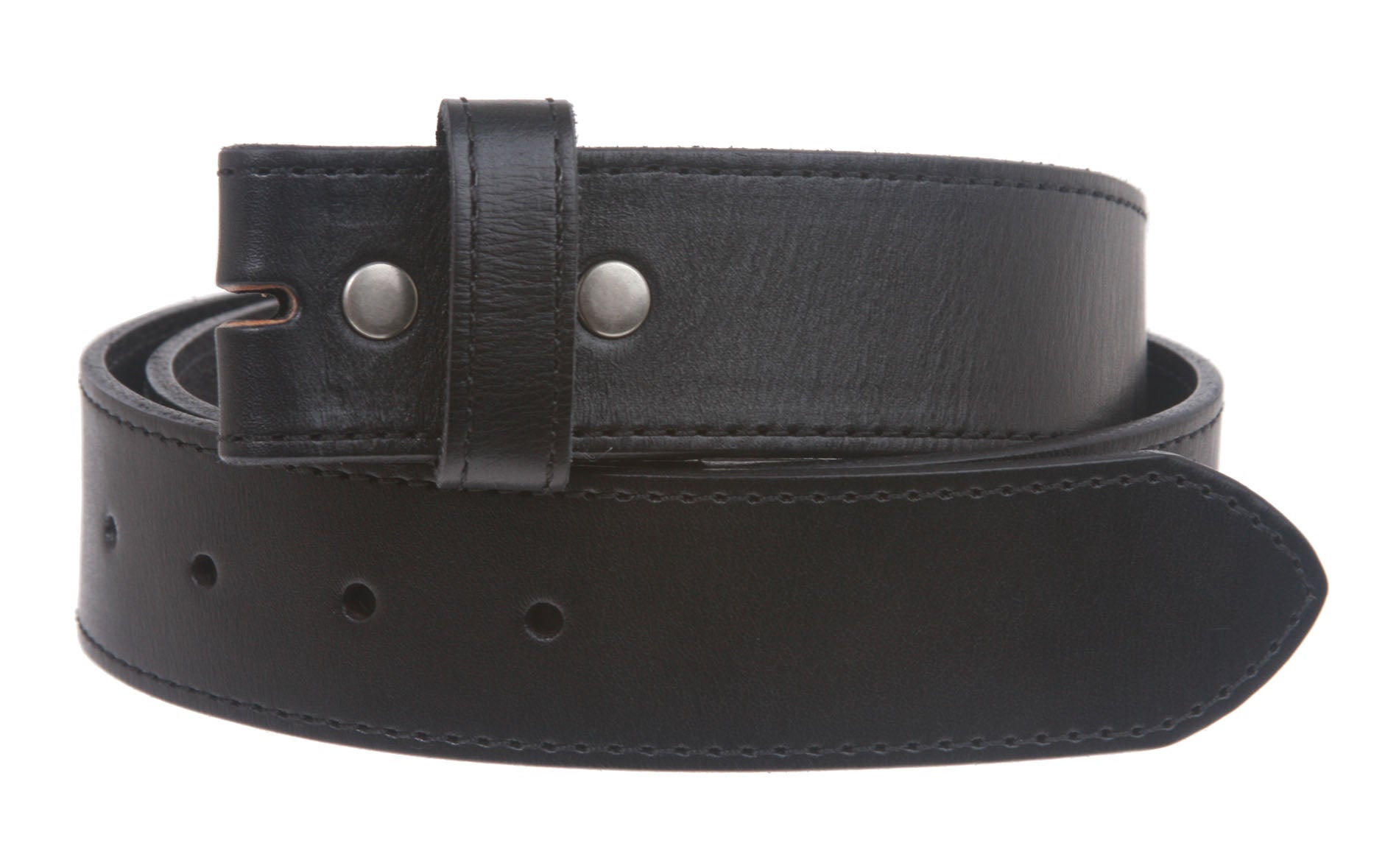 Snap On Cowhide Full Grain Stitching-Edged Leather Belt Strap - OnlineBelts