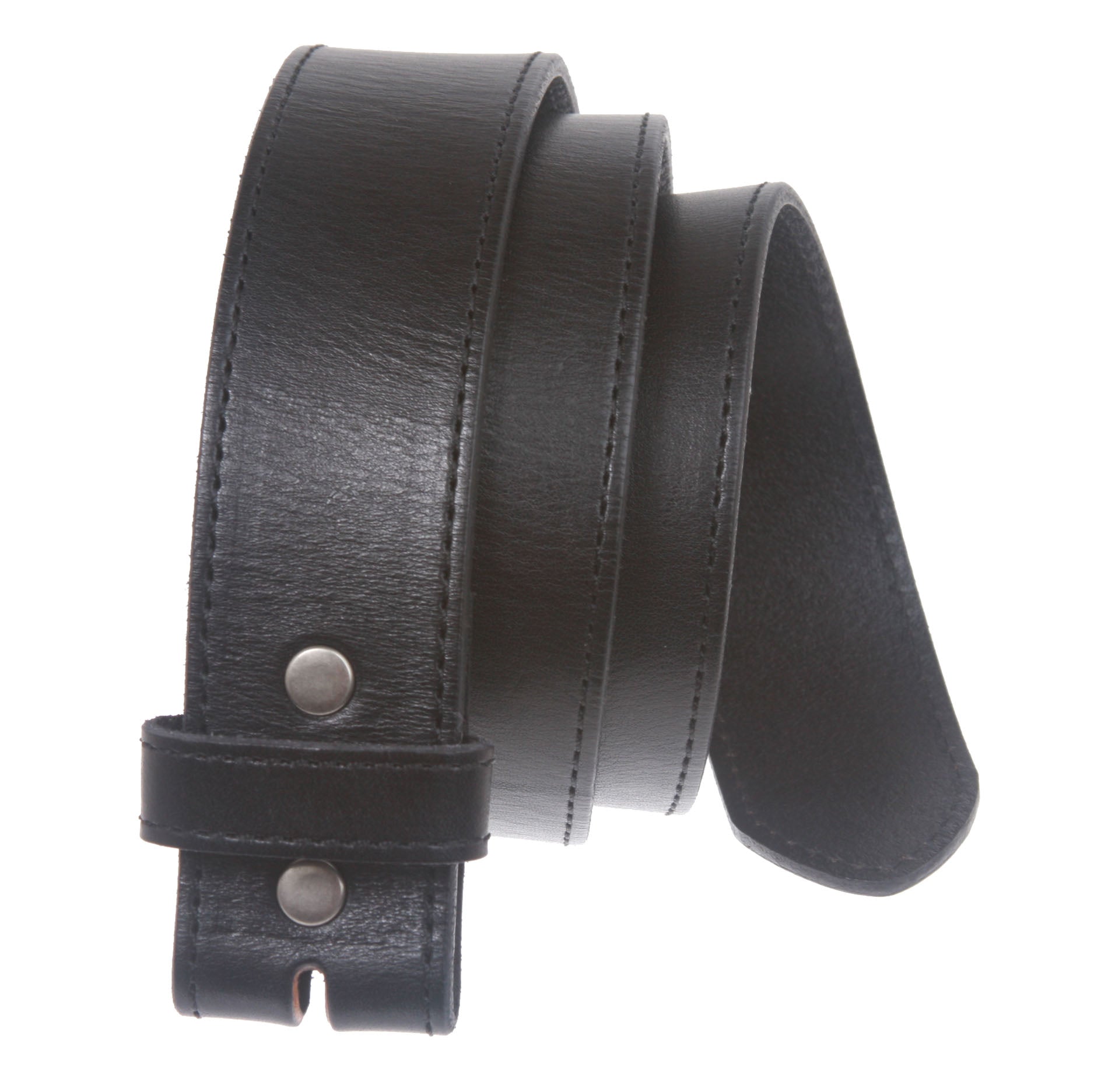 Snap On Cowhide Full Grain Stitching-Edged Leather Belt Strap - OnlineBelts