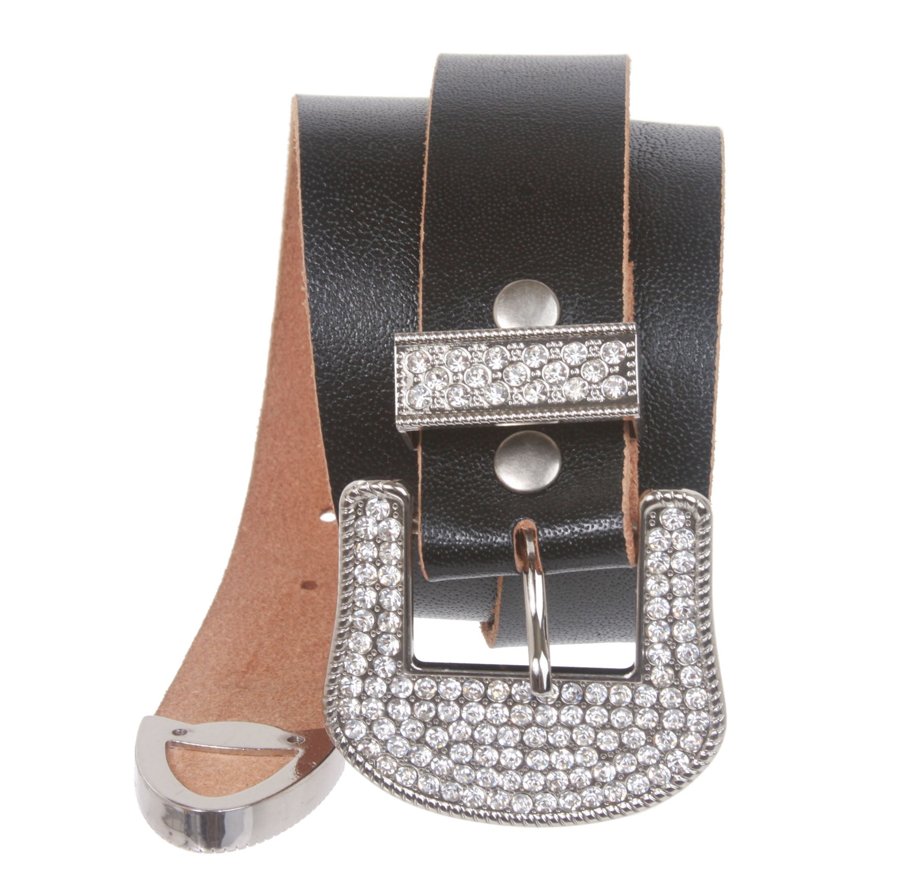 Western Rhinestone Buckle Plain Leather Belt - OnlineBelts