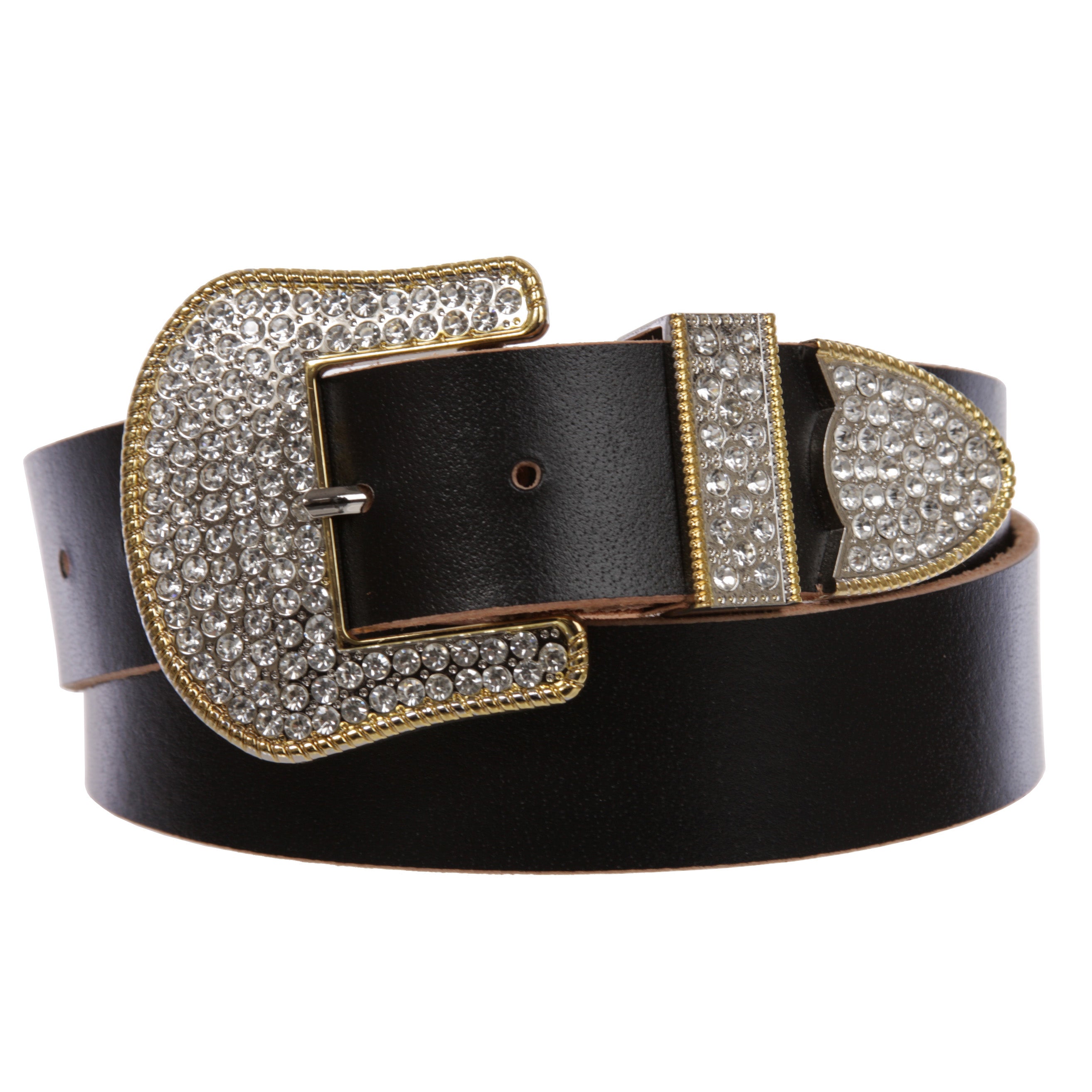 Western Rhinestone Buckle Plain Leather Belt - OnlineBelts