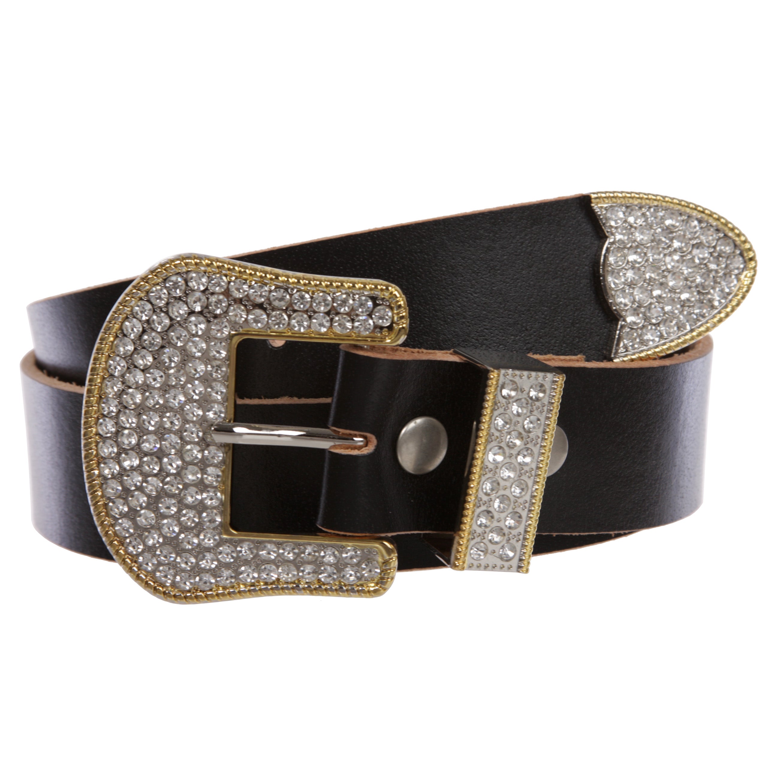 Western Rhinestone Buckle Plain Leather Belt - OnlineBelts