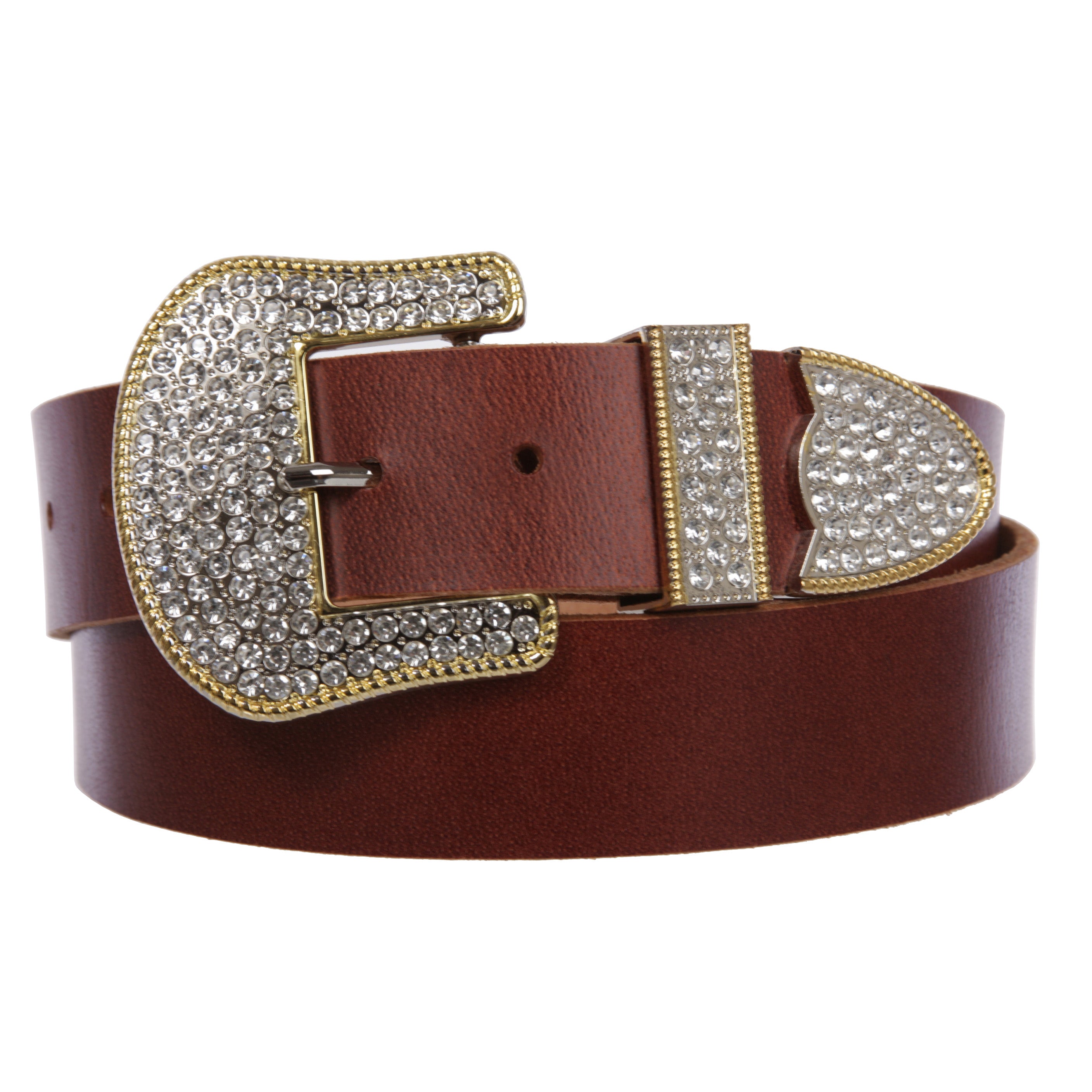 Western Rhinestone Buckle Plain Leather Belt - OnlineBelts