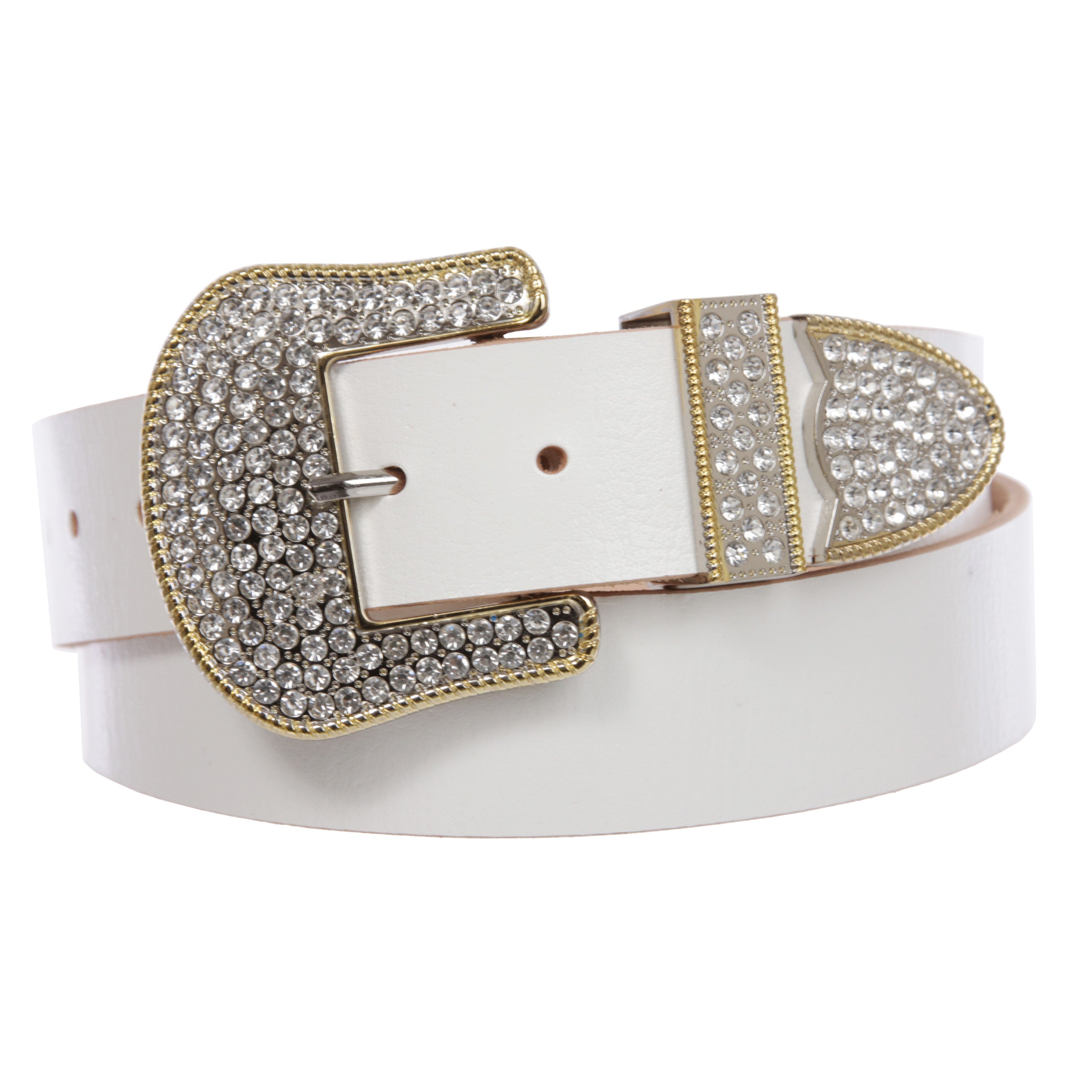 Western Rhinestone Buckle Plain Leather Belt - OnlineBelts