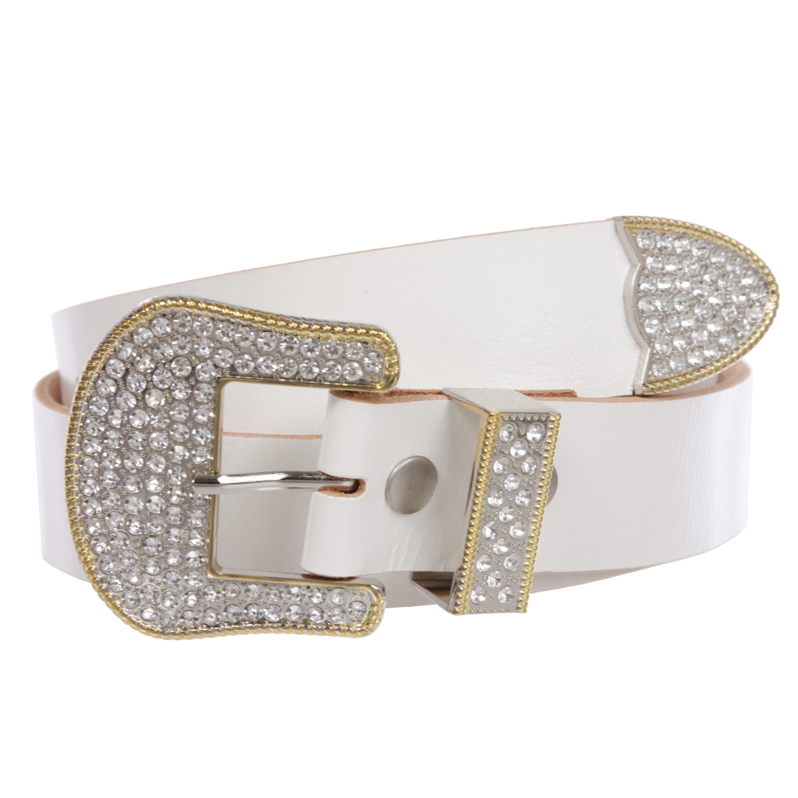 Western Rhinestone Buckle Plain Leather Belt - OnlineBelts