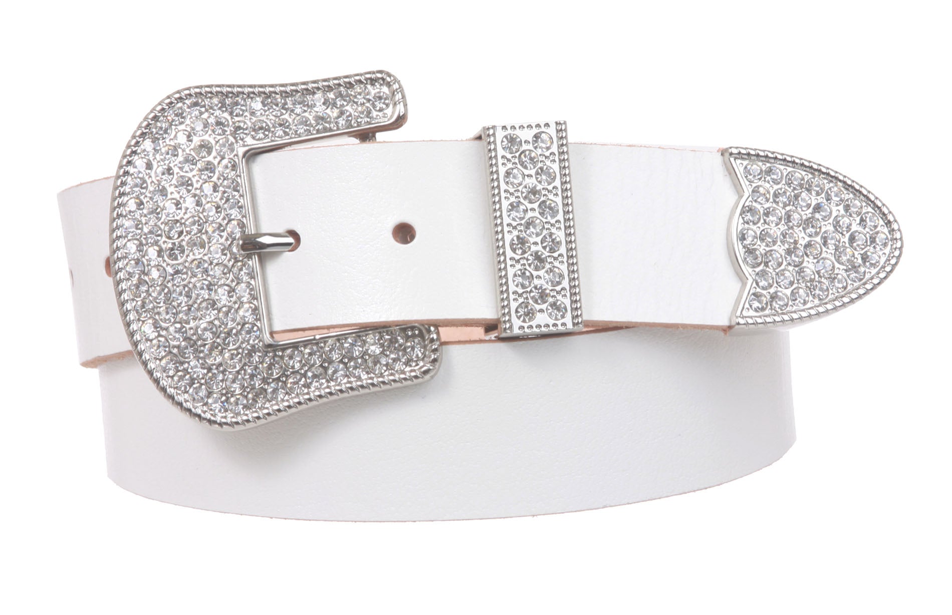 Western Rhinestone Buckle Plain Leather Belt - OnlineBelts