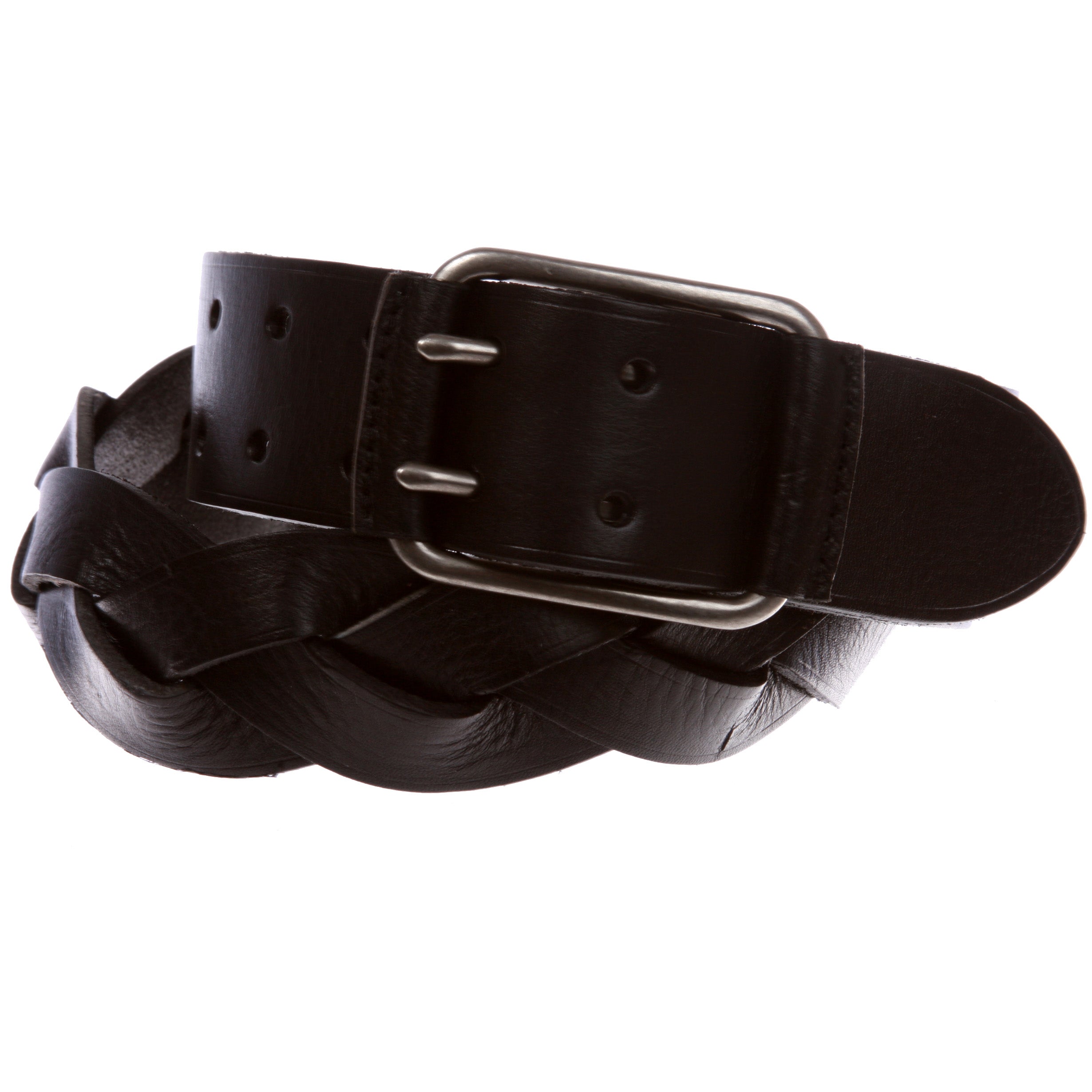 1 3/4" Double Prong Braided One Piece Cowhide Top Full Grain Leather Belt - OnlineBelts