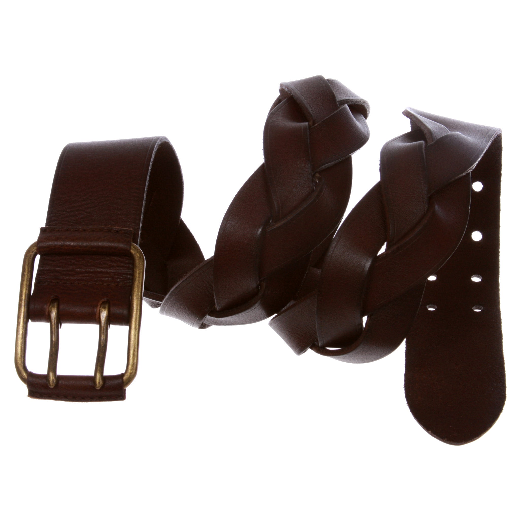 1 3/4" Double Prong Braided One Piece Cowhide Top Full Grain Leather Belt - OnlineBelts