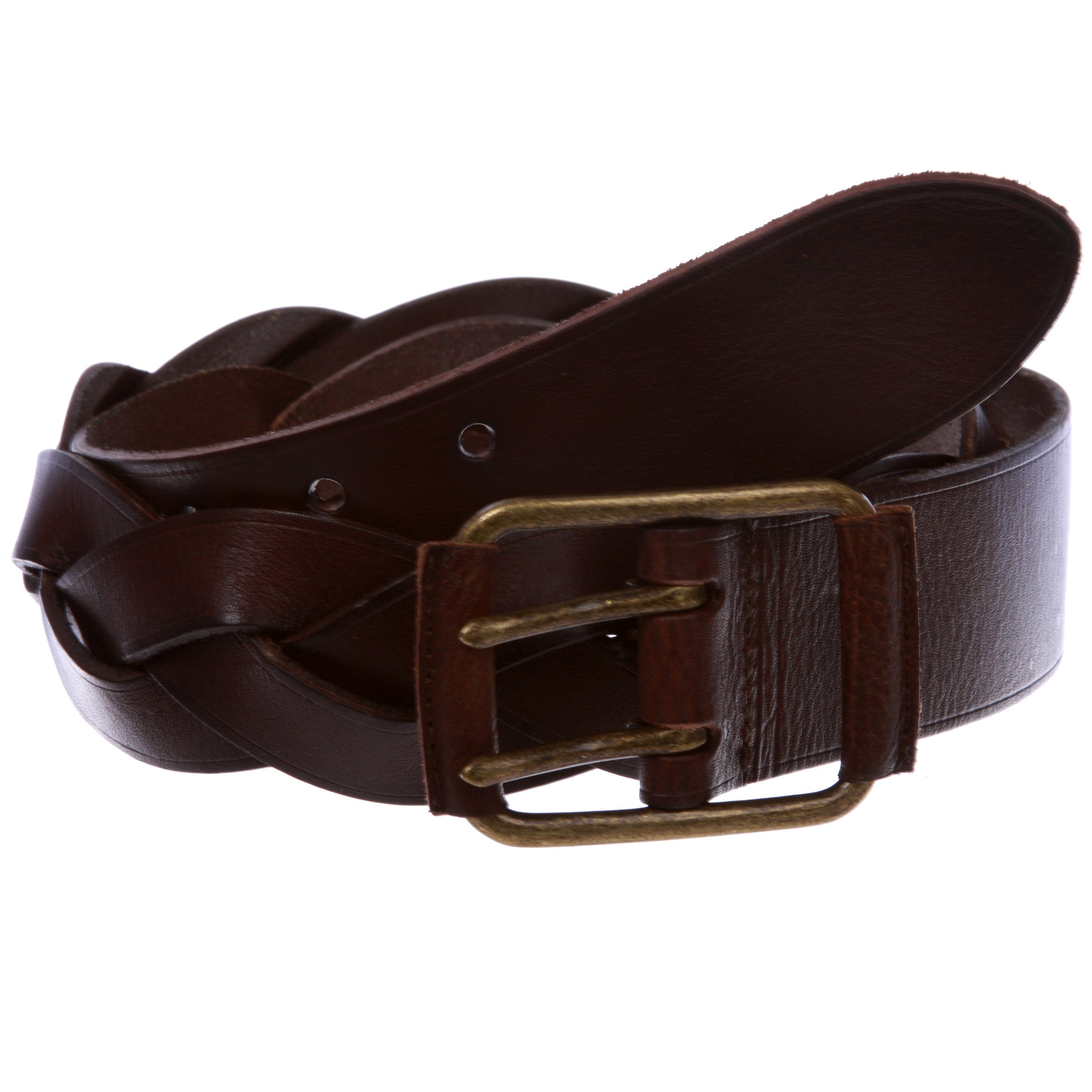 1 3/4" Double Prong Braided One Piece Cowhide Top Full Grain Leather Belt - OnlineBelts