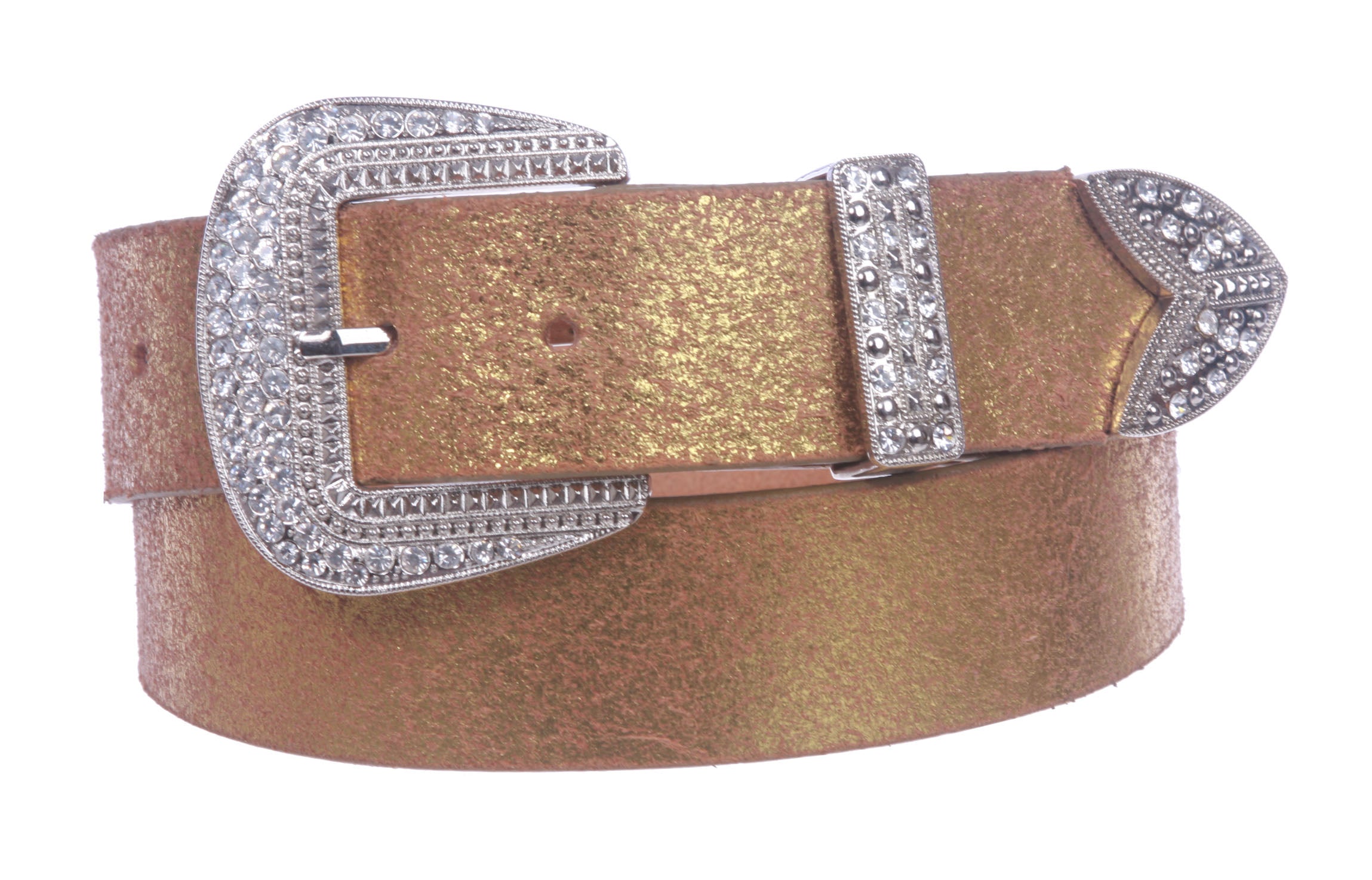 Snap On 1 1/2" Crack Print Vintage Retro Leather Belt with Rhinestone Buckle - OnlineBelts