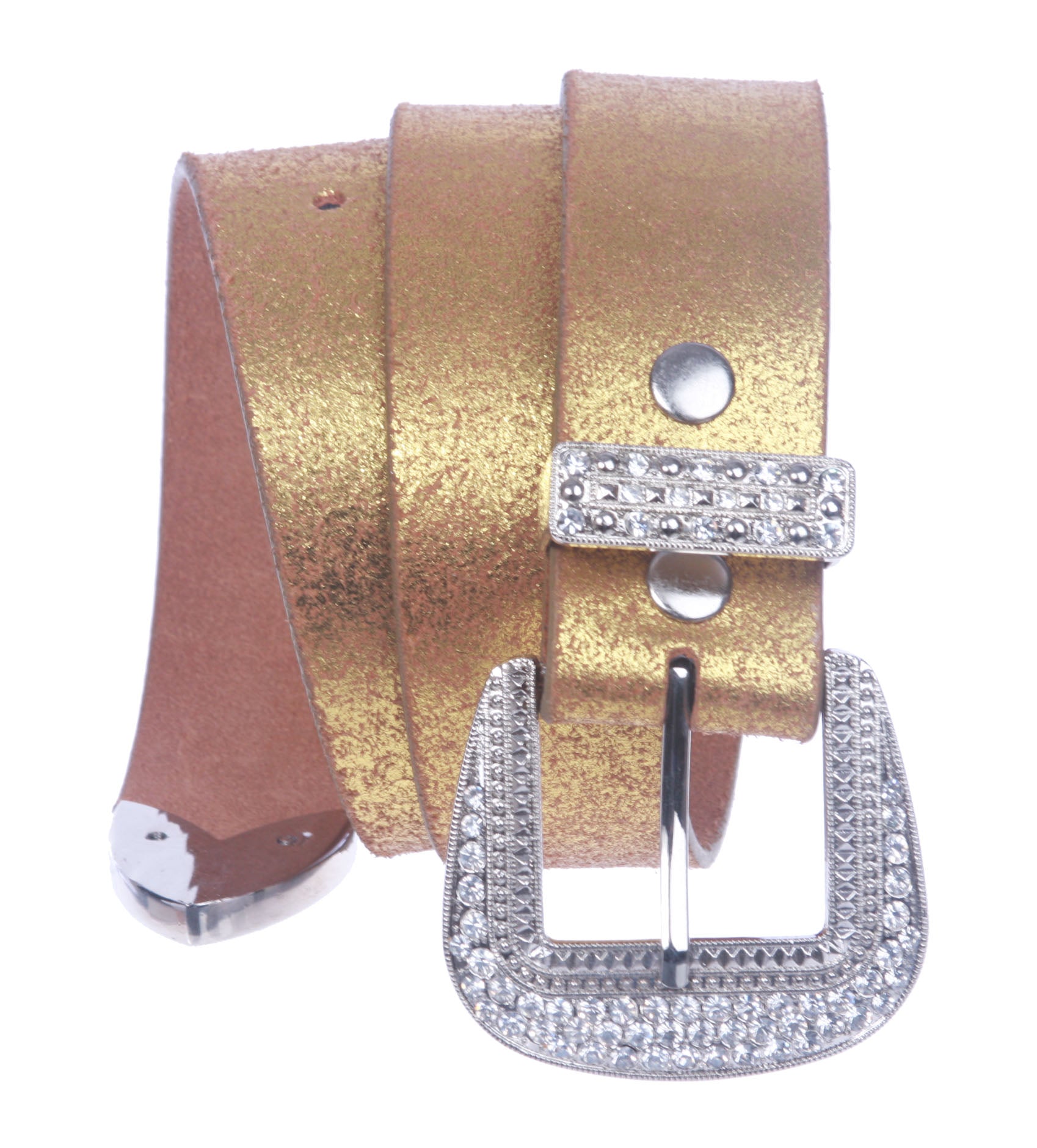 Snap On 1 1/2" Crack Print Vintage Retro Leather Belt with Rhinestone Buckle - OnlineBelts