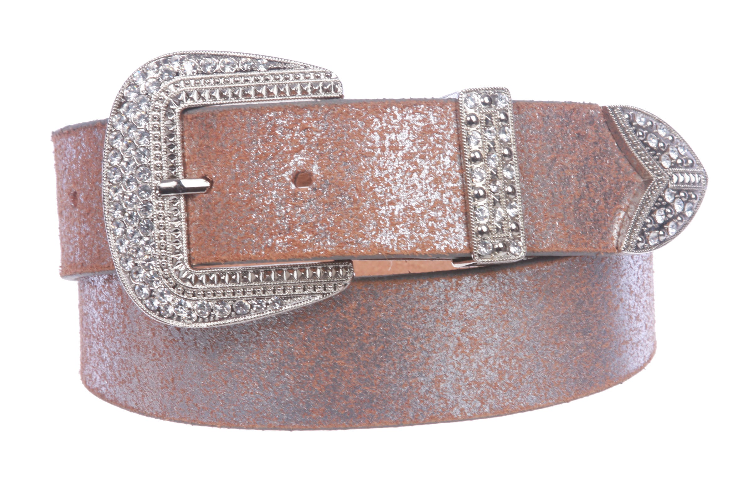 Snap On 1 1/2" Crack Print Vintage Retro Leather Belt with Rhinestone Buckle - OnlineBelts
