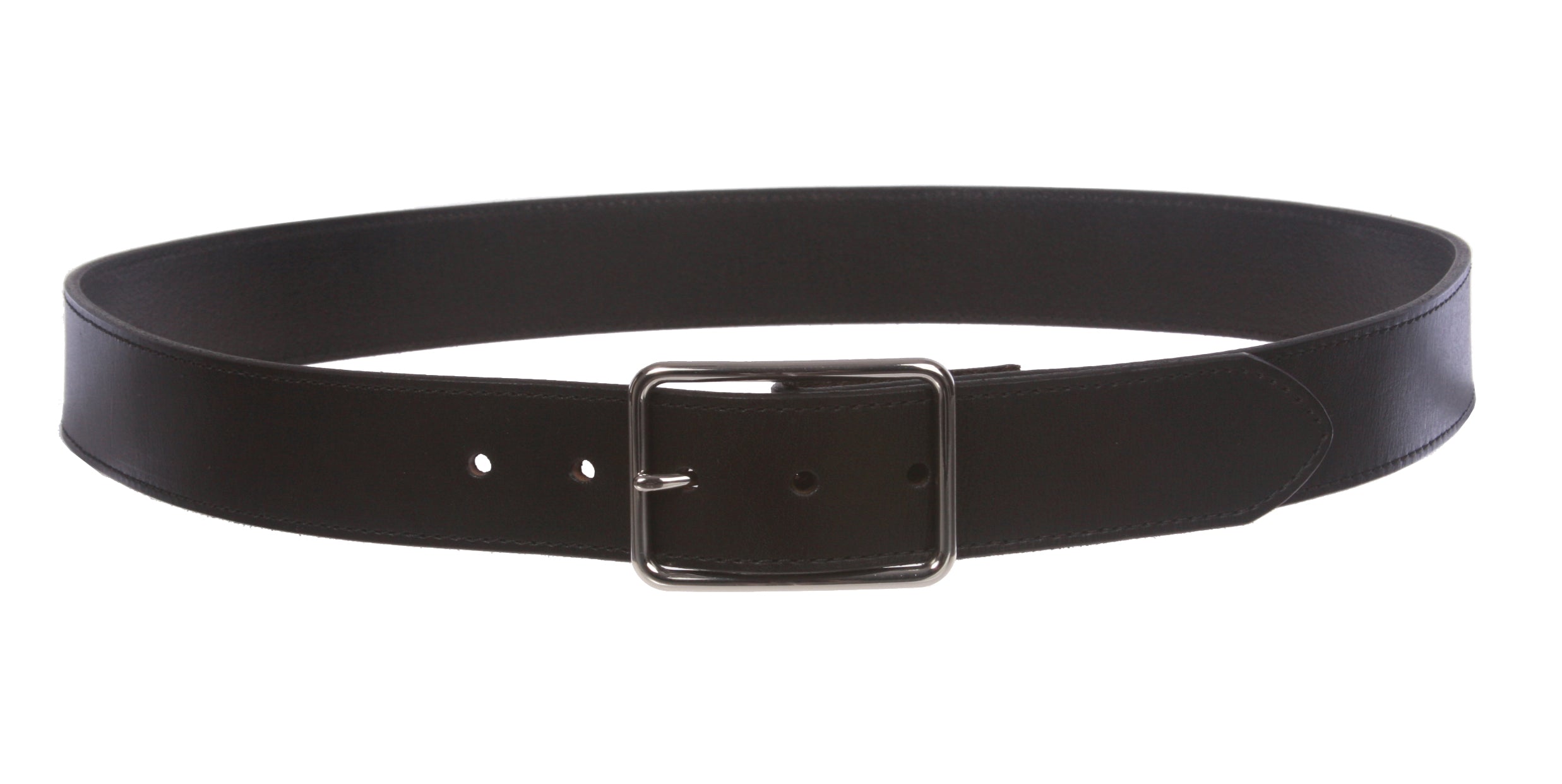 Snap On Cowhide Full Grain Stitching-Edged Leather Belt with Rectangular Buckle - OnlineBelts
