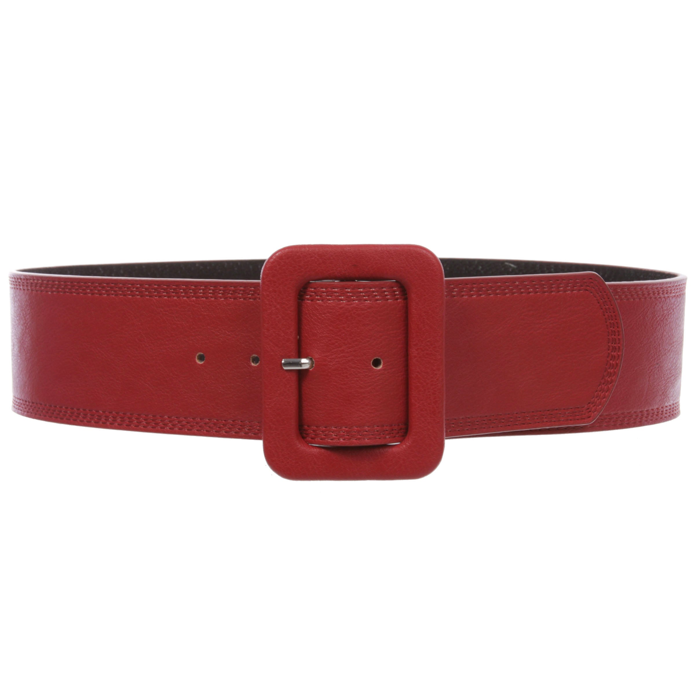Women's 2 1/4" Wide High Waist Stitch Rectangular Leather Belt - OnlineBelts
