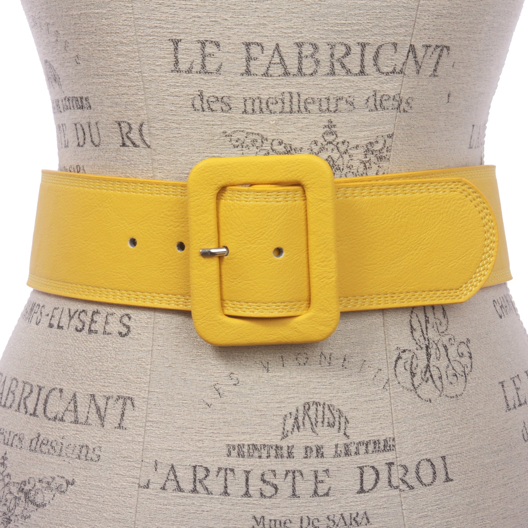 Women's 2 1/4" Wide High Waist Rectangular Stitch-edged Leather Belt