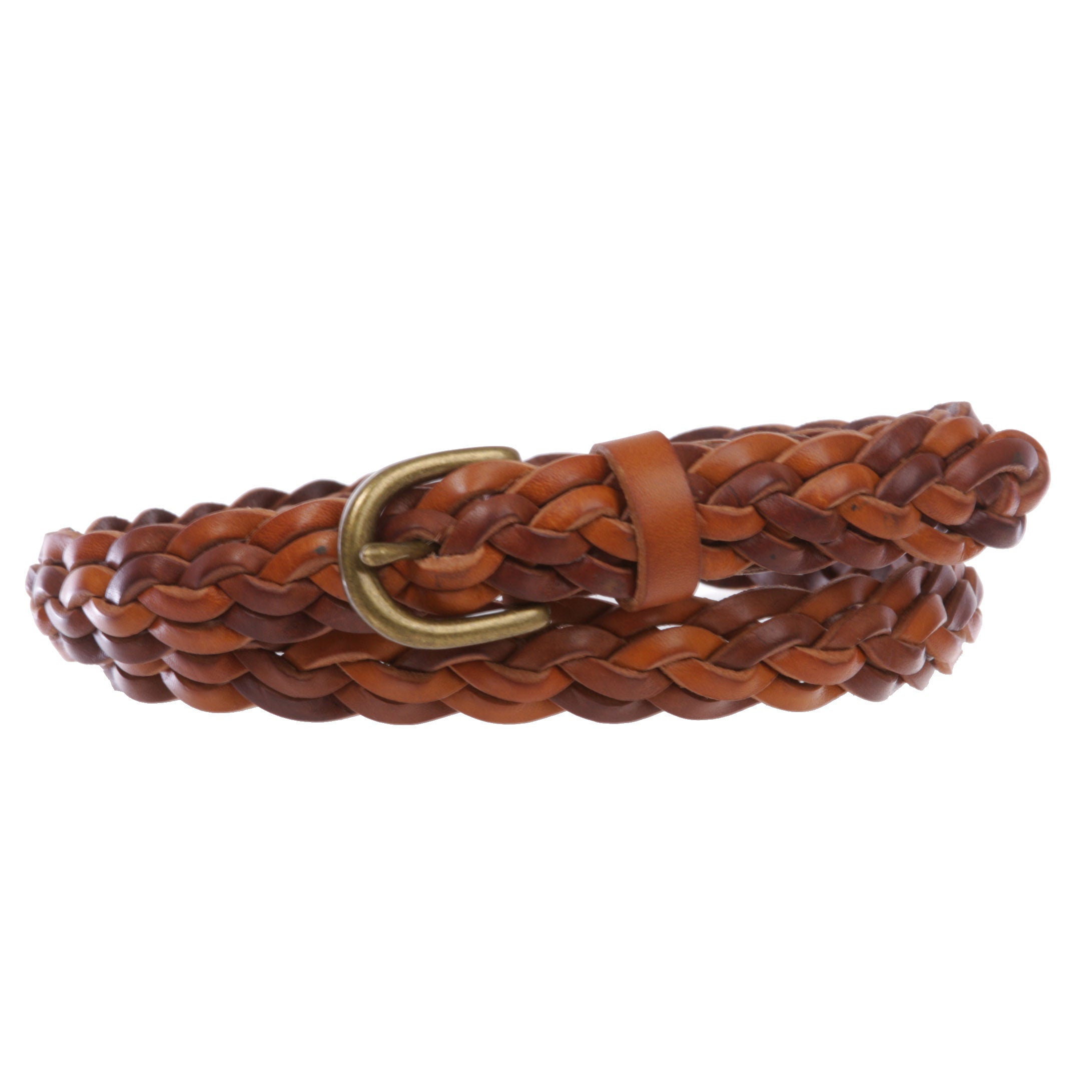 Women's 7/8"(21mm) Braided Woven skinny Narrow Cowhide Top Full Grain Solid Leather Belt - OnlineBelts