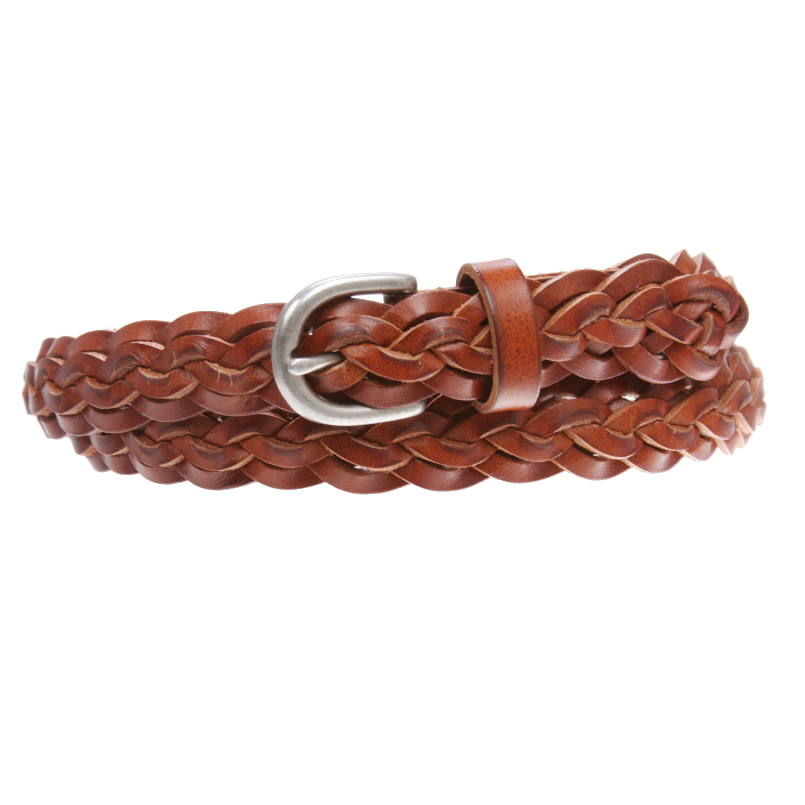 Women's 7/8"(21mm) Braided Woven skinny Narrow Cowhide Top Full Grain Solid Leather Belt - OnlineBelts