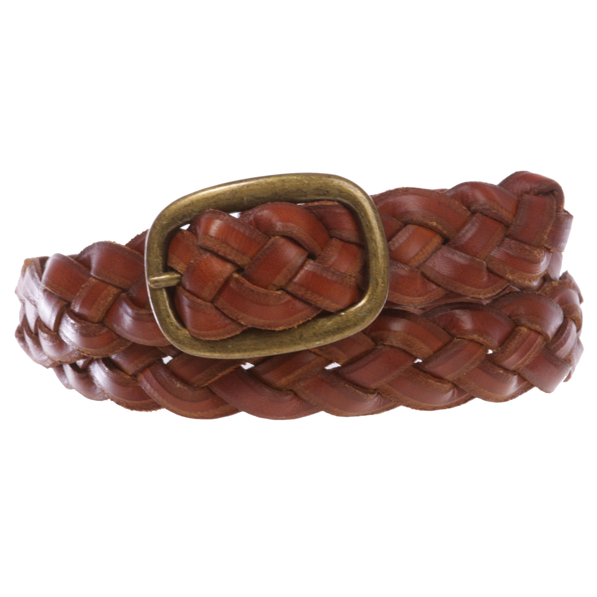Women's 1 1/4" Braided Woven Cowhide Top Full Grain Solid Two-Tone 3D Style Vintage Leather Belt - OnlineBelts