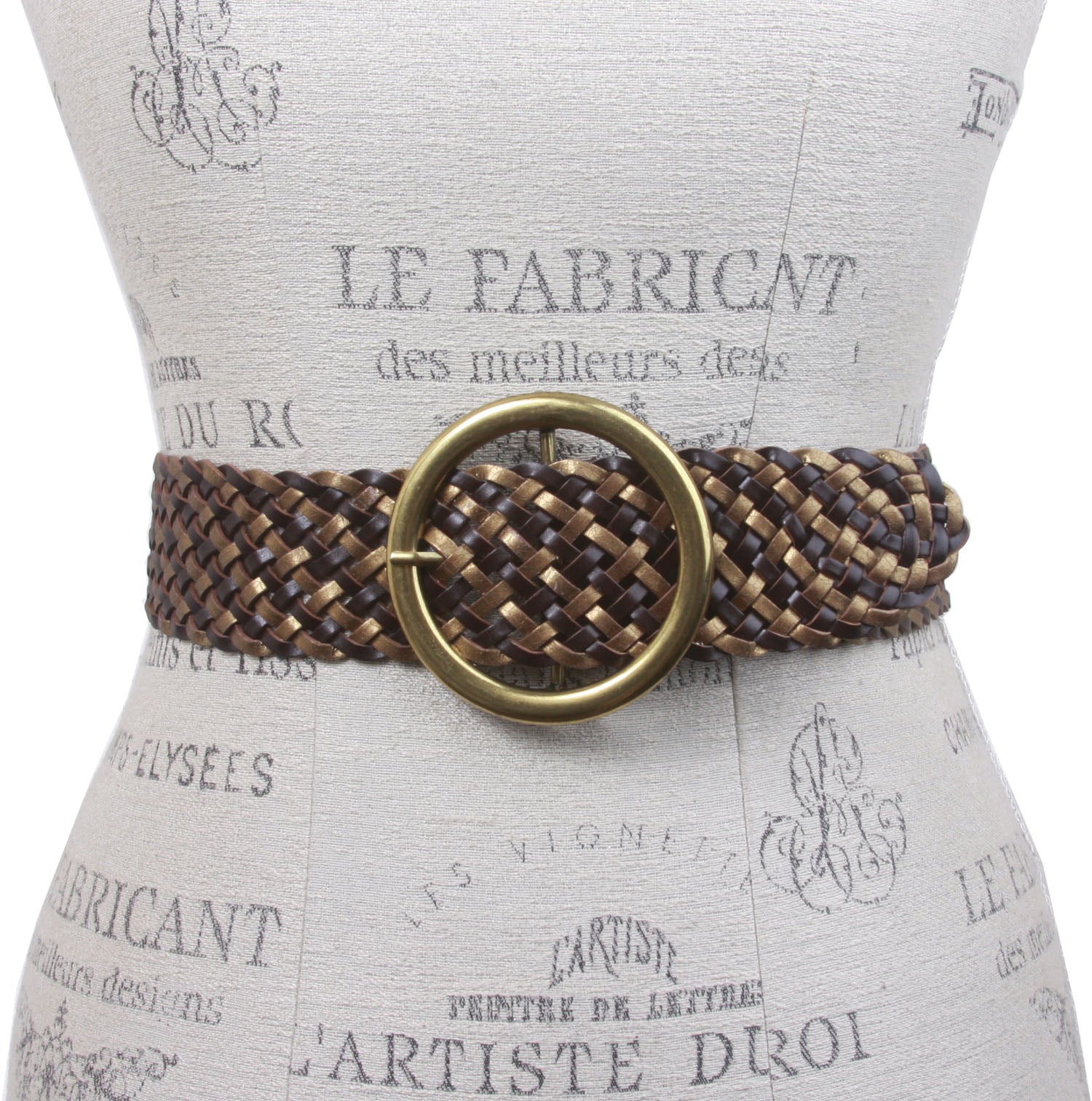 2" Wide Braided Leather Belt with Metal Ring Buckle - OnlineBelts