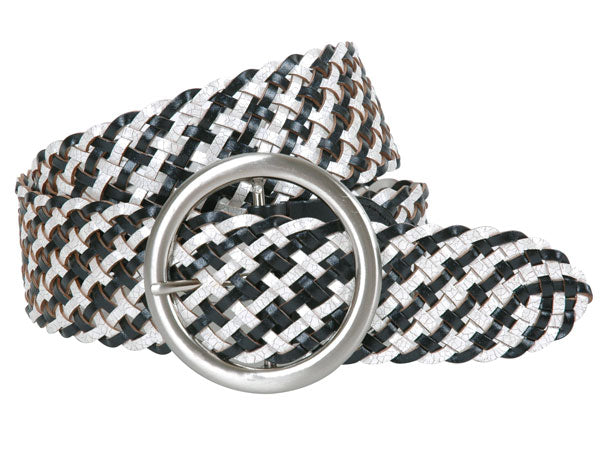 2" Wide Braided Leather Belt with Metal Ring Buckle - OnlineBelts