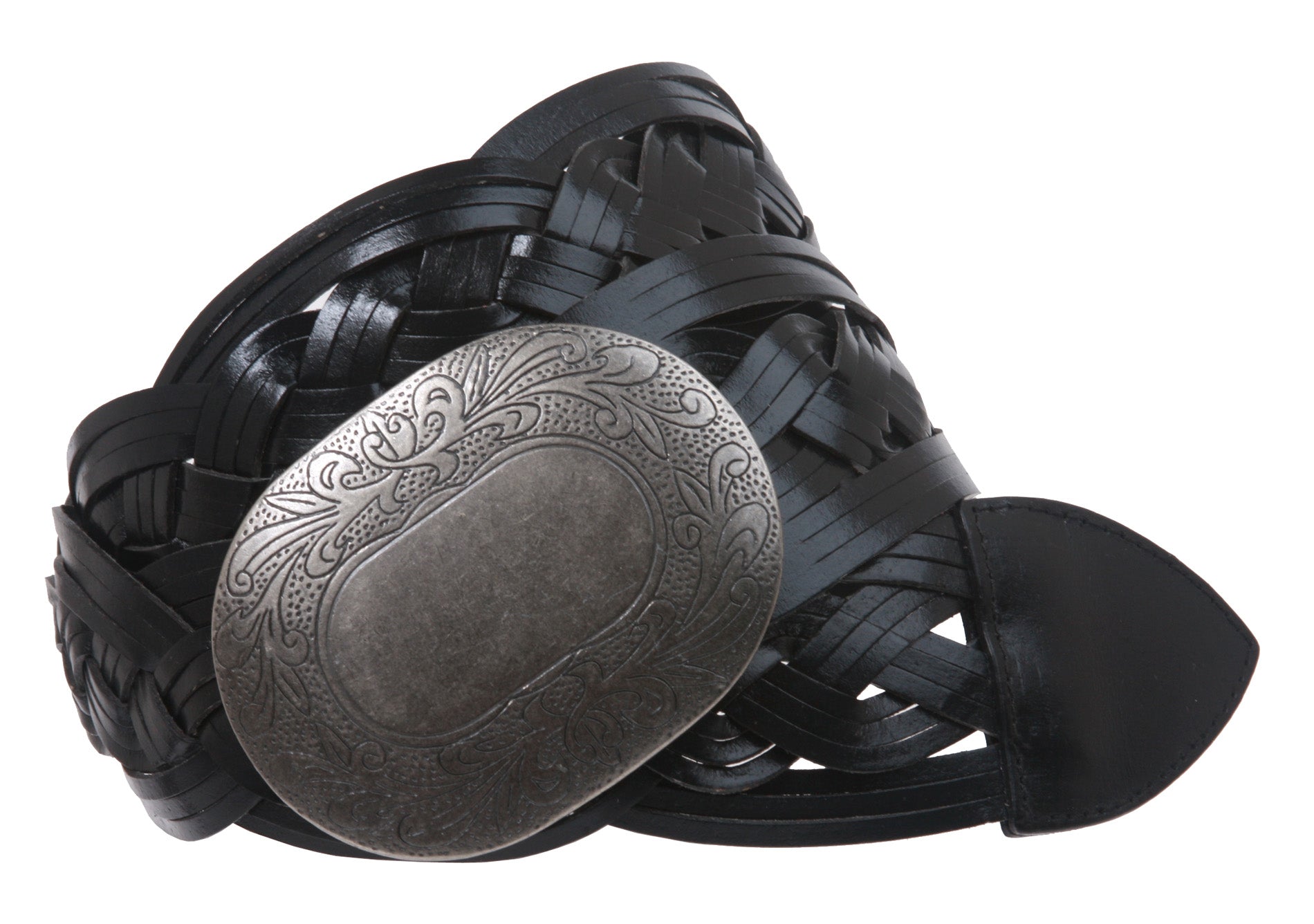 2 1/4" Wide Braided Oval Disc Leather Belt - OnlineBelts