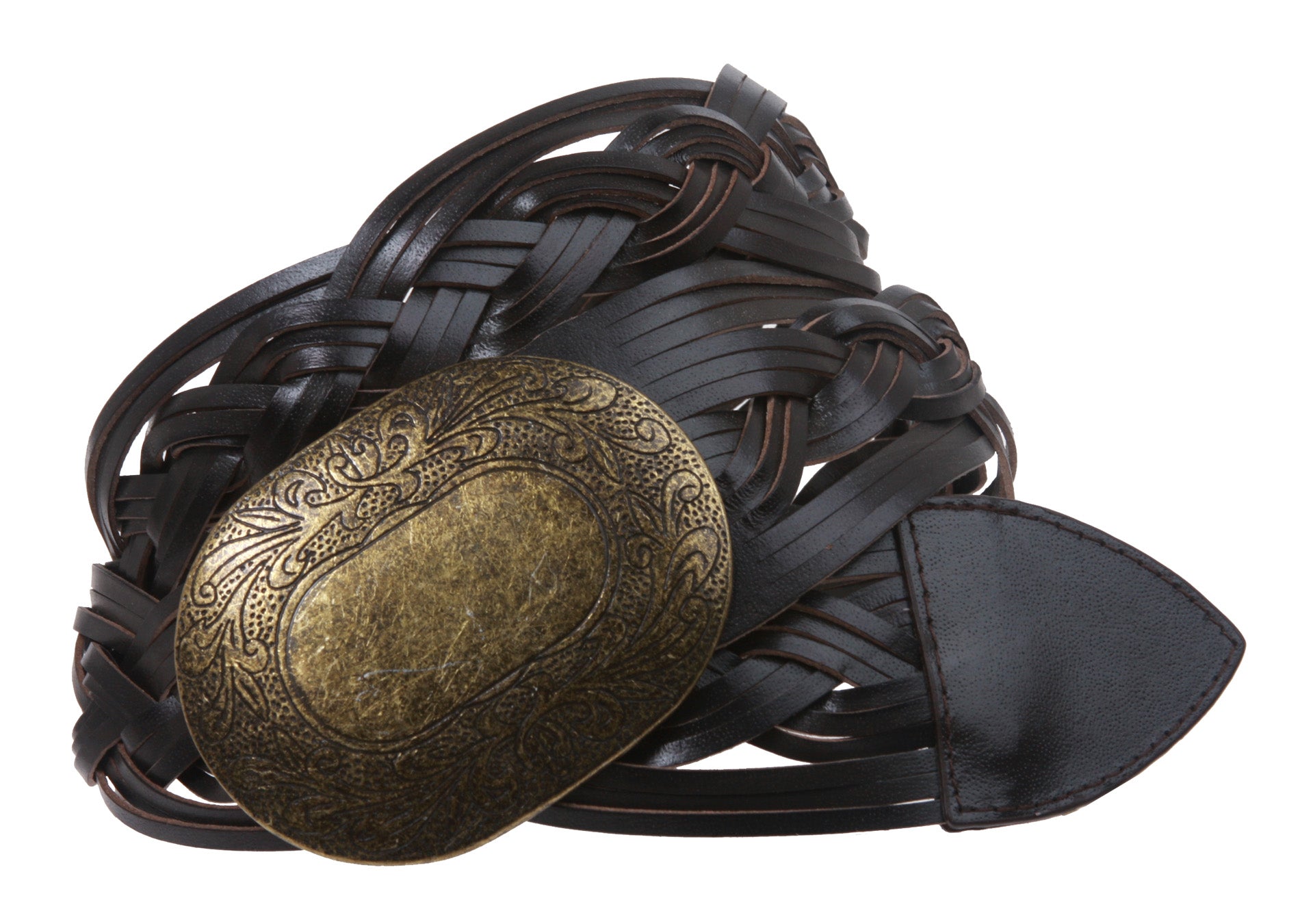 2 1/4" Wide Braided Oval Disc Leather Belt - OnlineBelts