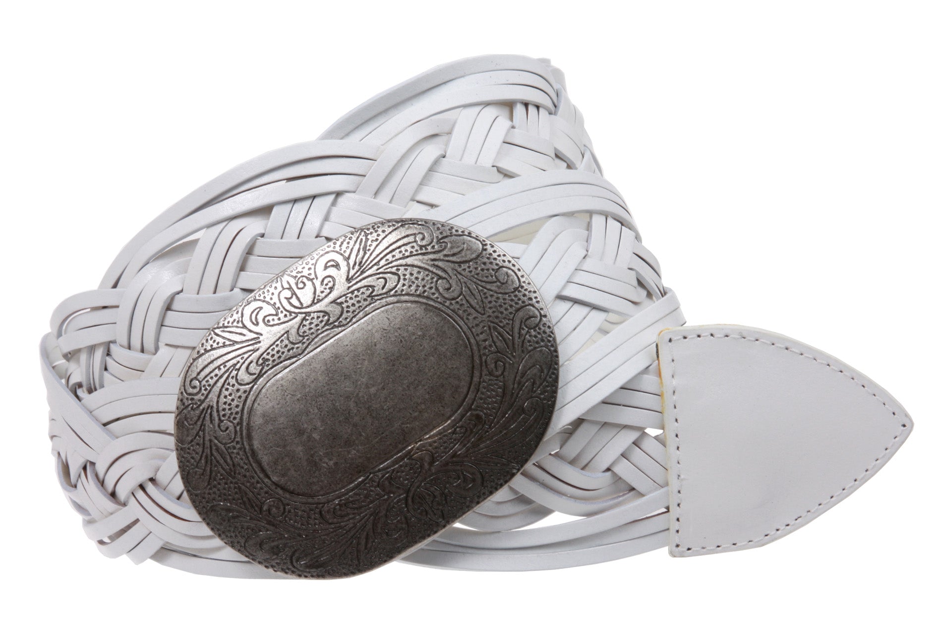 2 1/4" Wide Braided Oval Disc Leather Belt - OnlineBelts