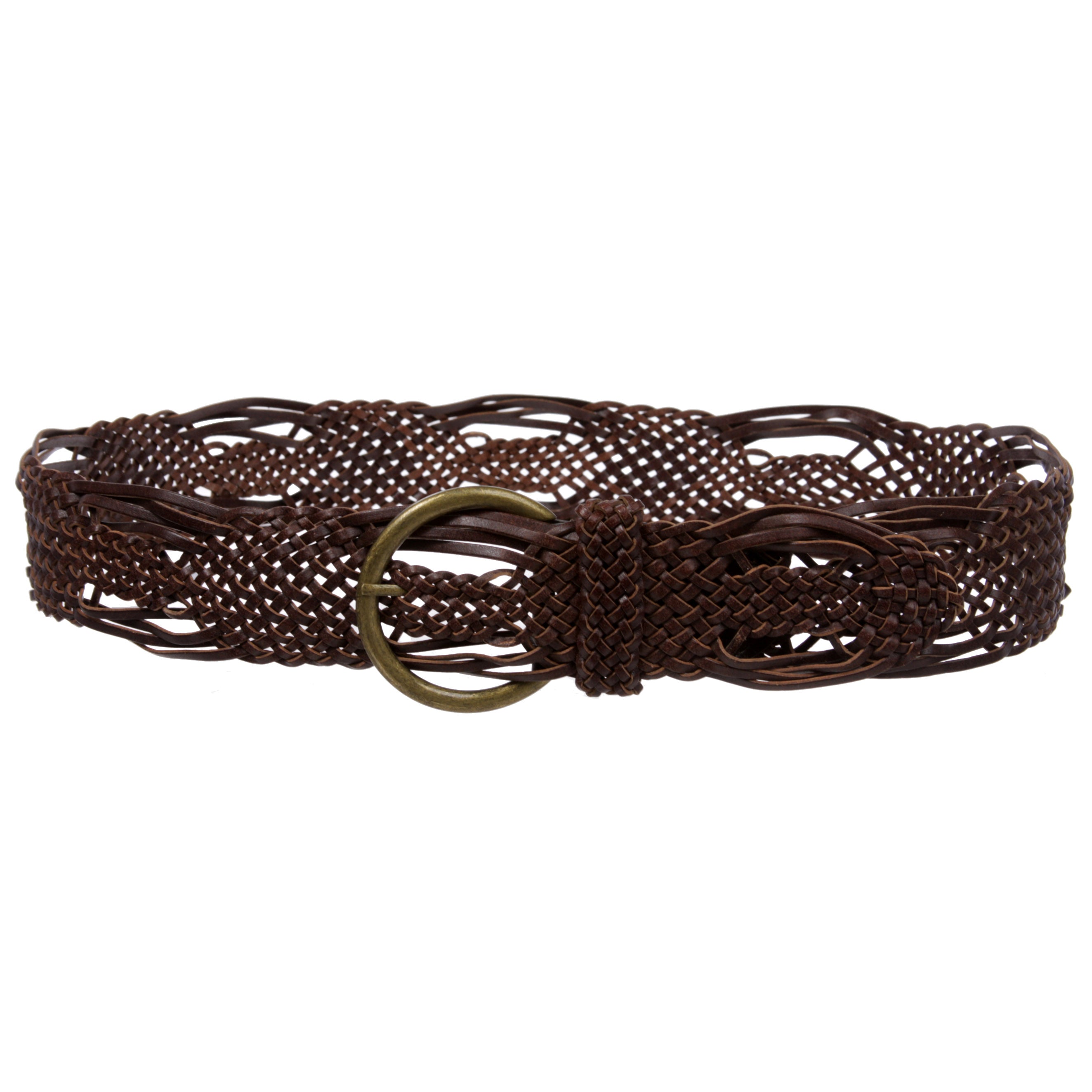 Women's 2" Wide Round Braided Wooden Leather Belt - OnlineBelts