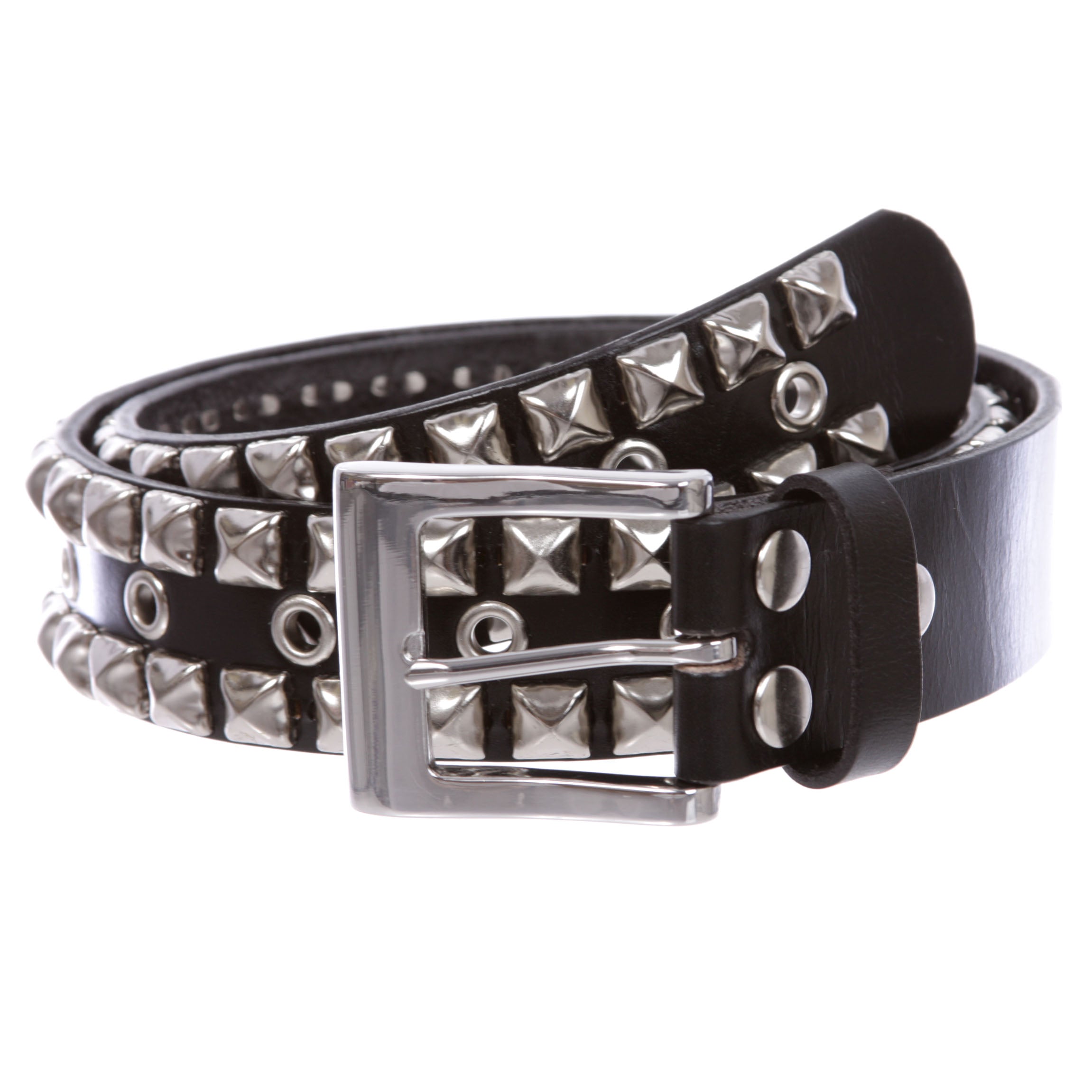 Snap On Punk Rock Silver Star Studded Grommets Full Grain Leather Jean Belt - OnlineBelts