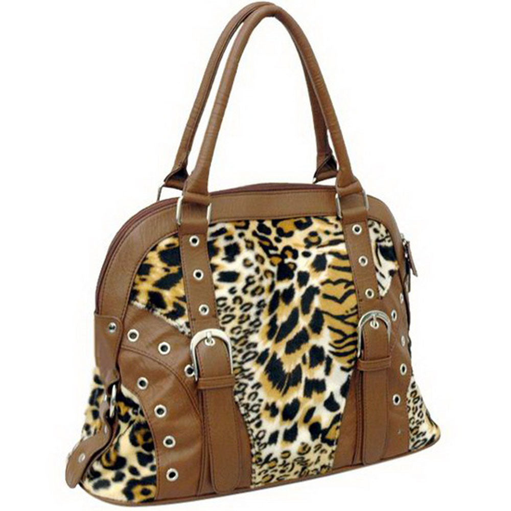 Synthetic Tiger Print Animal Fur Shoulder Bad Black: Beige/Brown - OnlineBelts