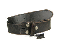 Snap On Vintage Retro Crack Print Stitching-Edged Distressed Leather Belt Strap