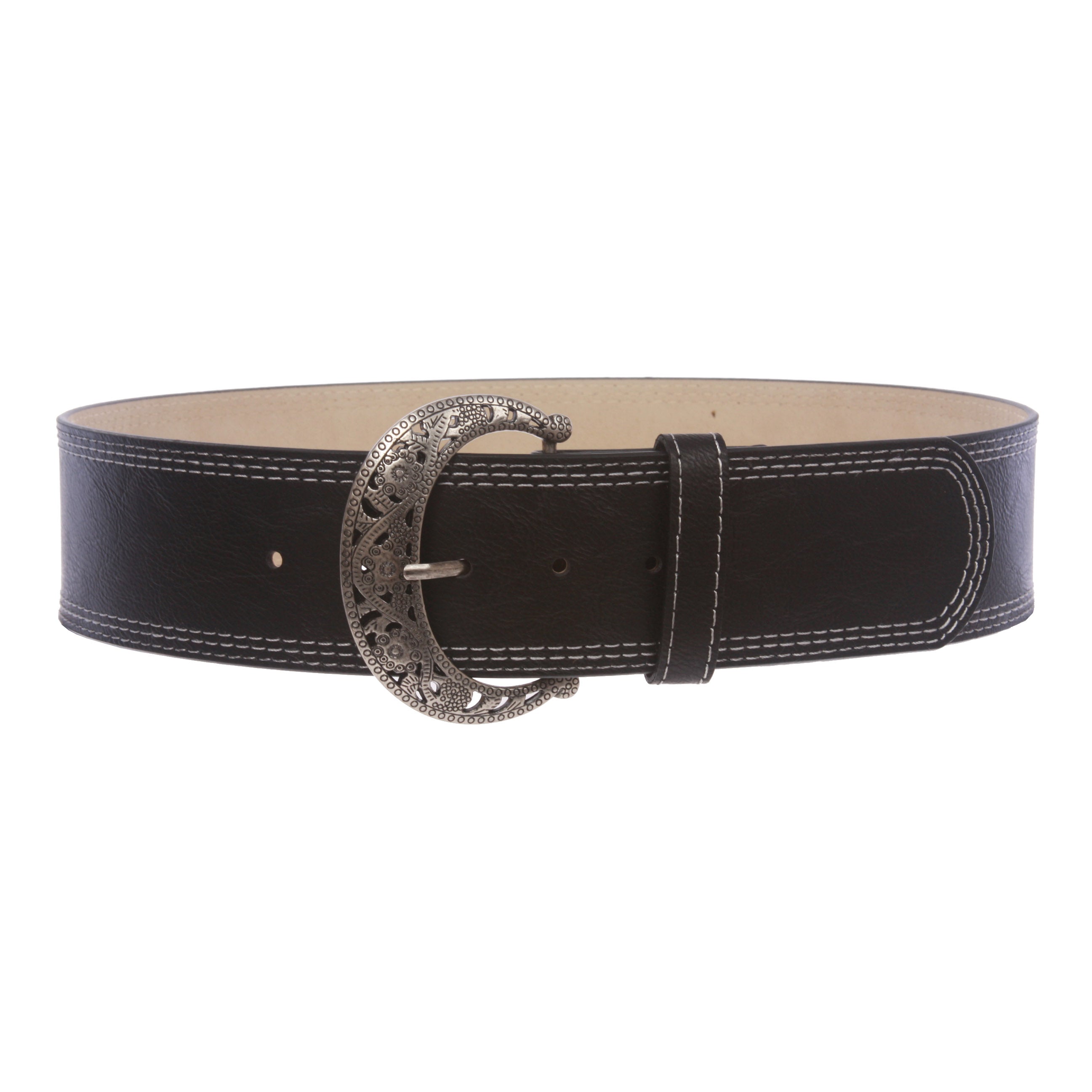 Womens Wide 2 1/4 " Stitching Edged Plain High Waist Leather Belt - OnlineBelts