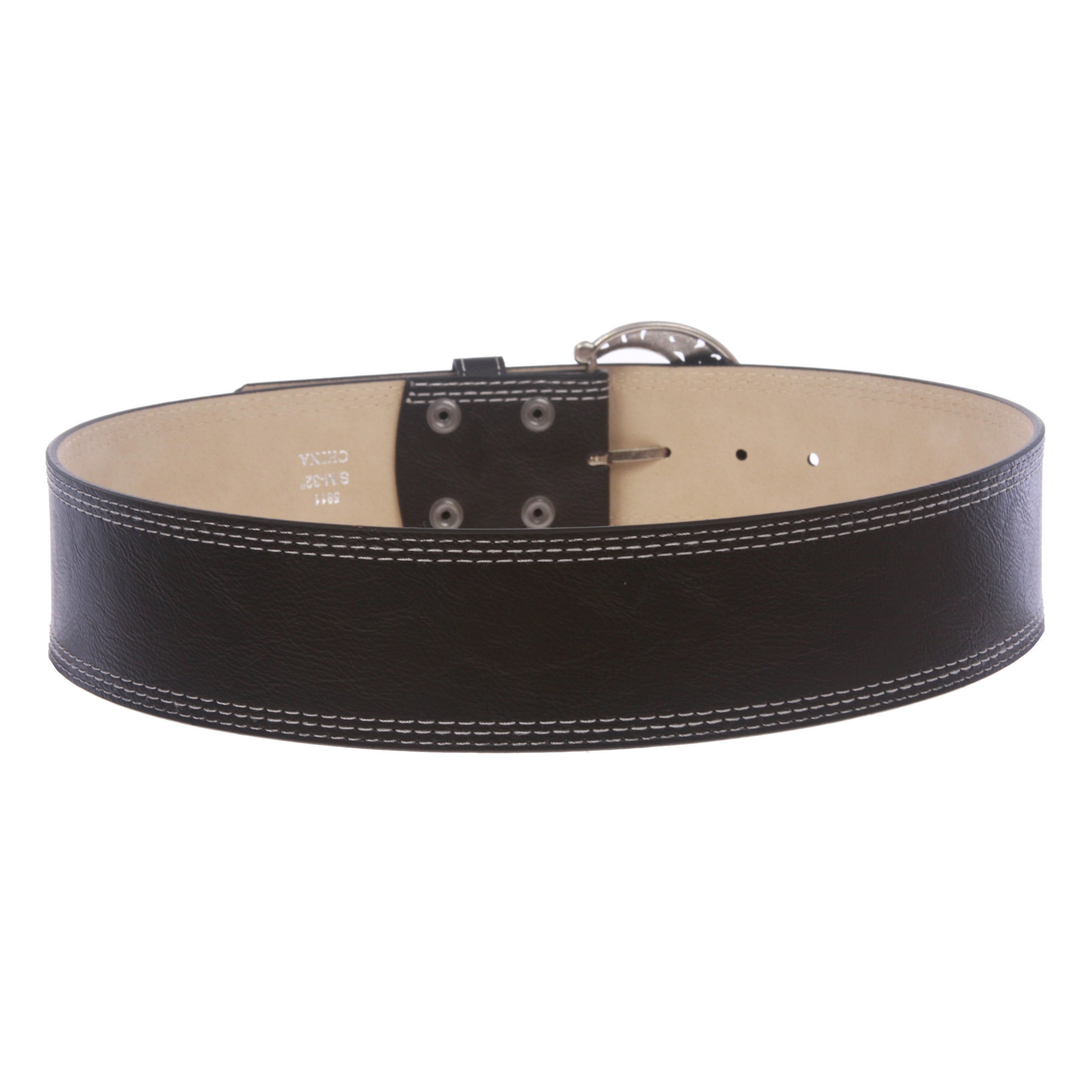 Womens Wide 2 1/4 " Stitching Edged Plain High Waist Leather Belt - OnlineBelts