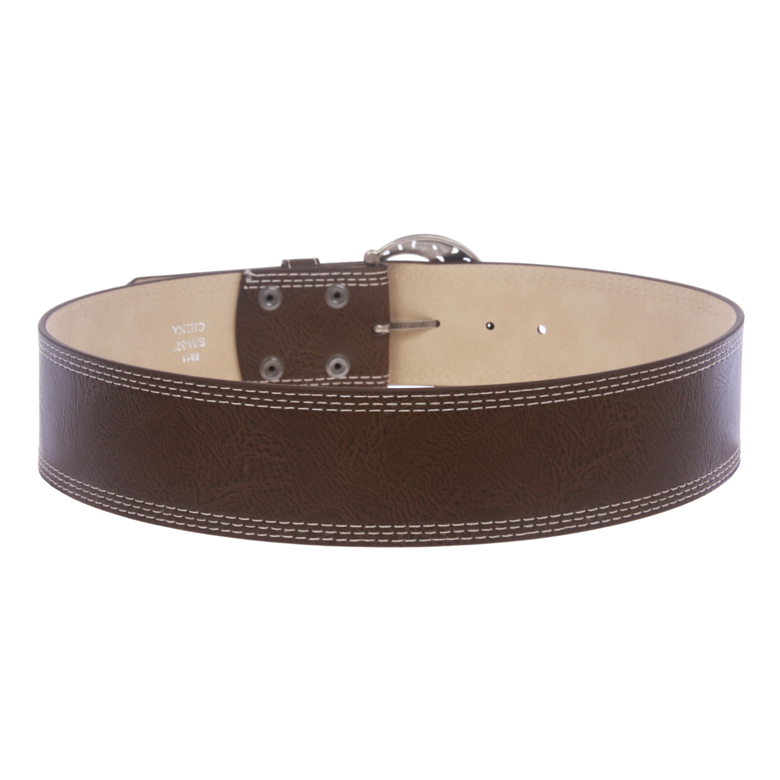 Womens Wide 2 1/4 " Stitching Edged Plain High Waist Leather Belt - OnlineBelts