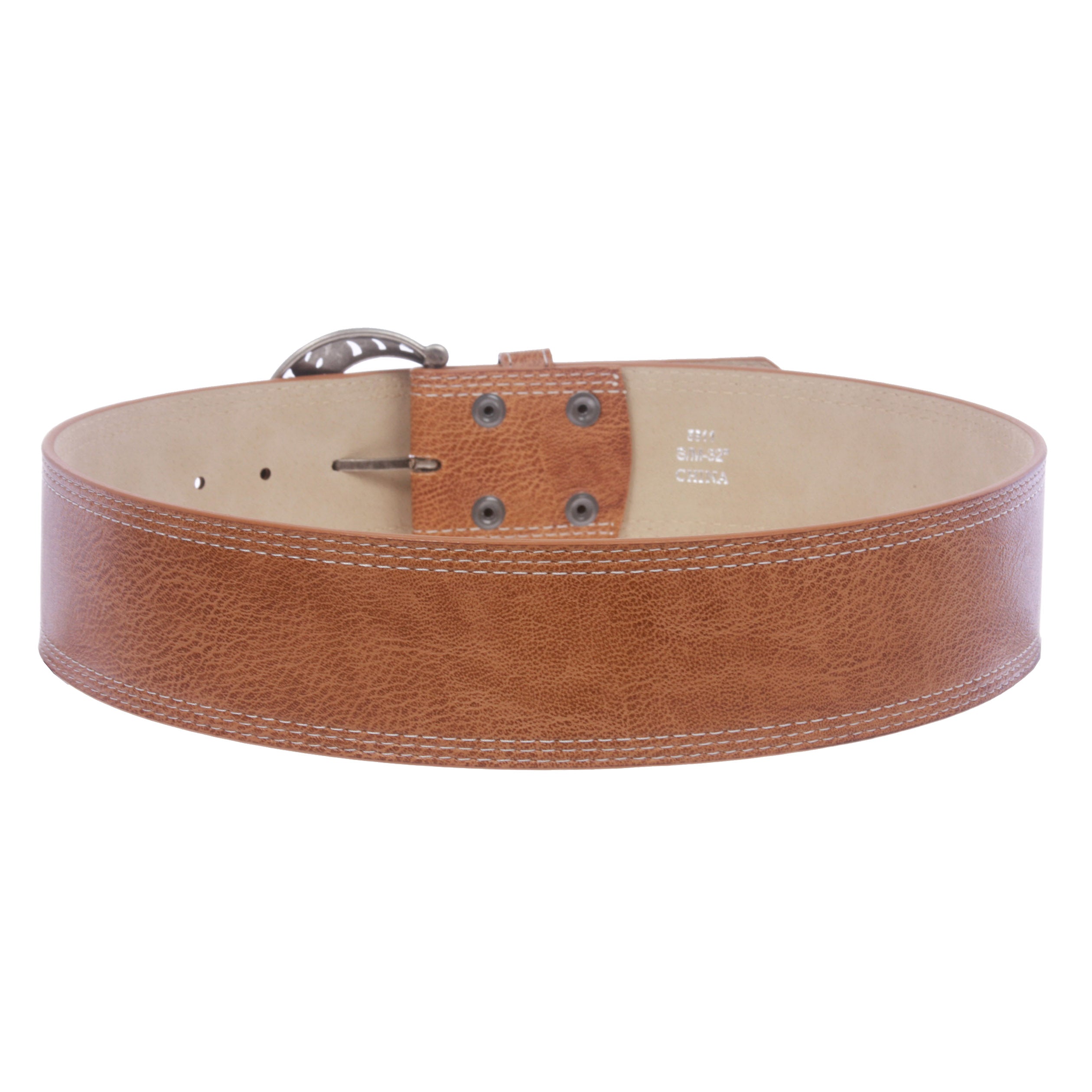 Womens Wide 2 1/4 " Stitching Edged Plain High Waist Leather Belt - OnlineBelts