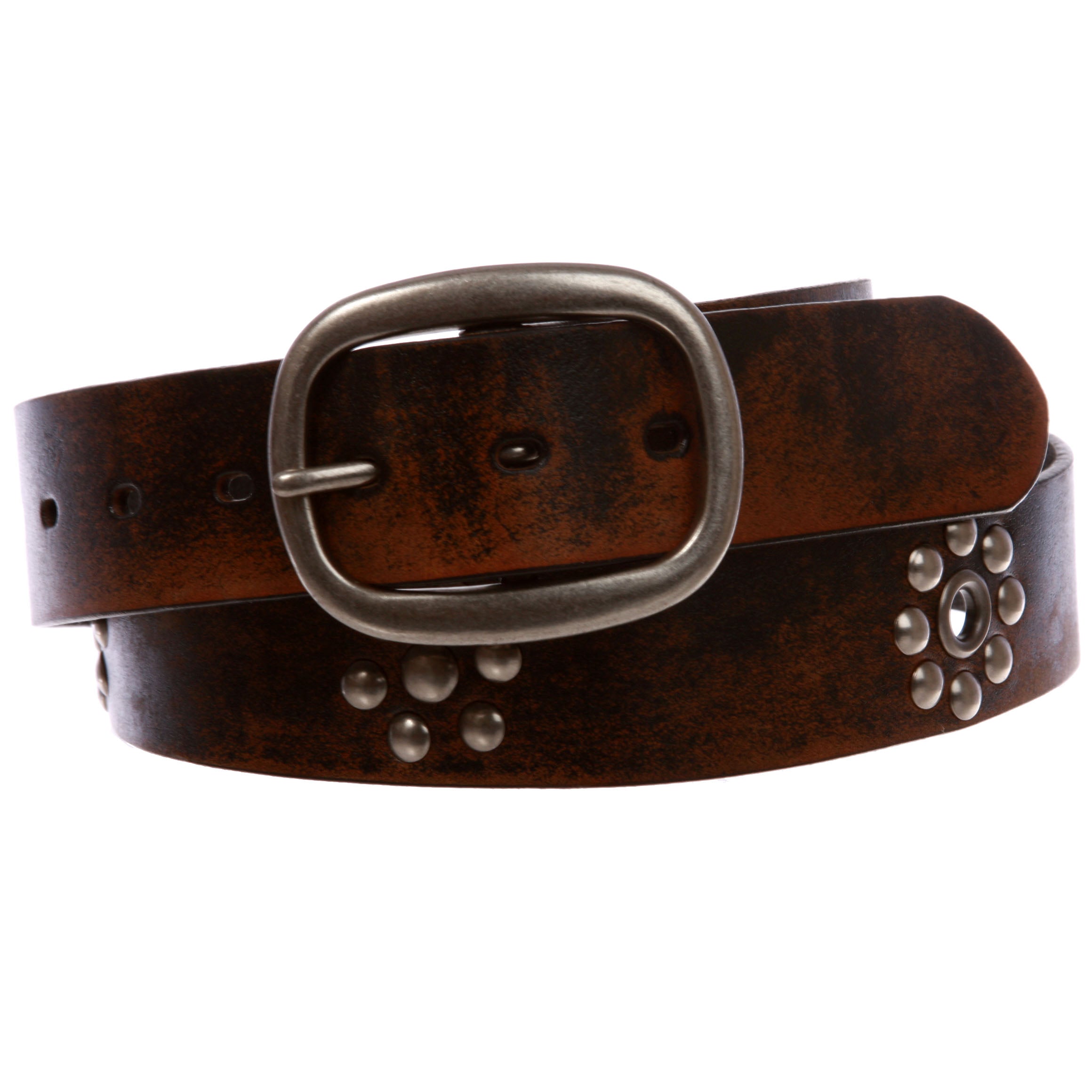 Nail Head Riveted Studs with Grommets Oval Vintage Leather Casual Belt