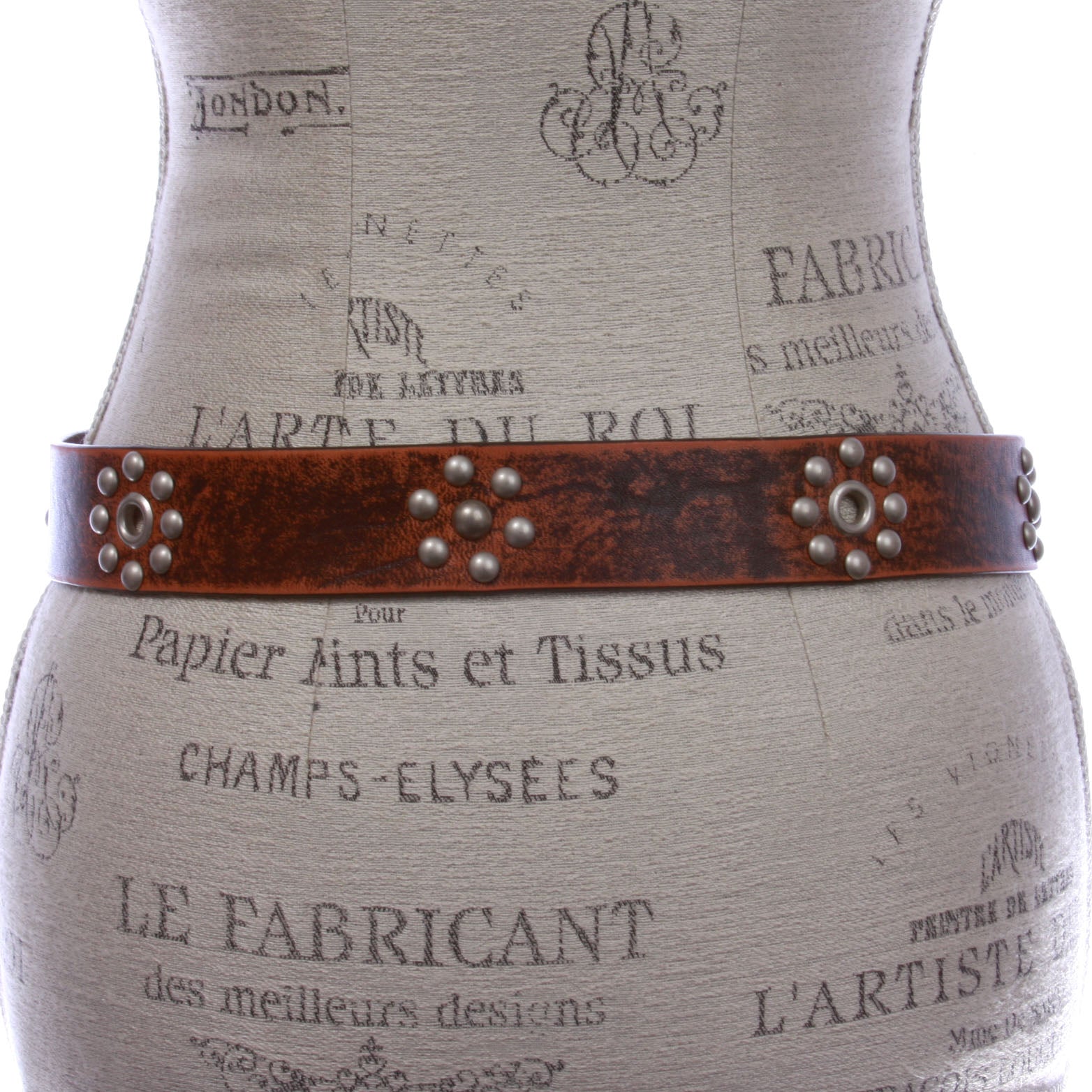 Nail Head Riveted Studs with Grommets Oval Vintage Leather Casual Belt - OnlineBelts