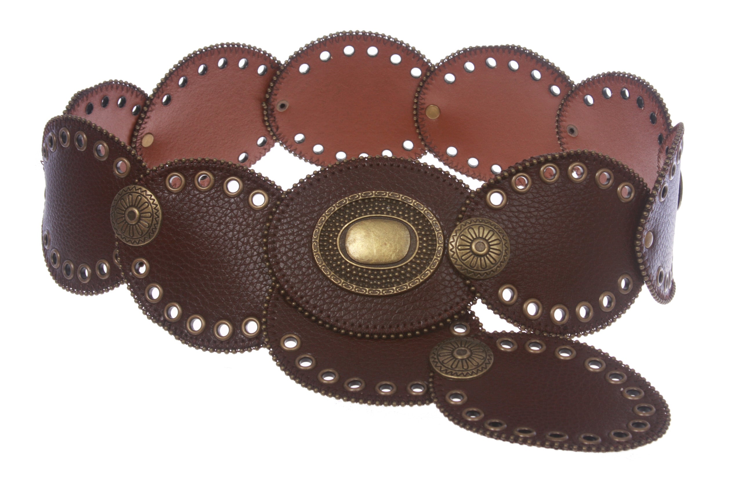 3 1/4" Wide Boho Oval Disc Concho Leather Disk Link Fashion Belt