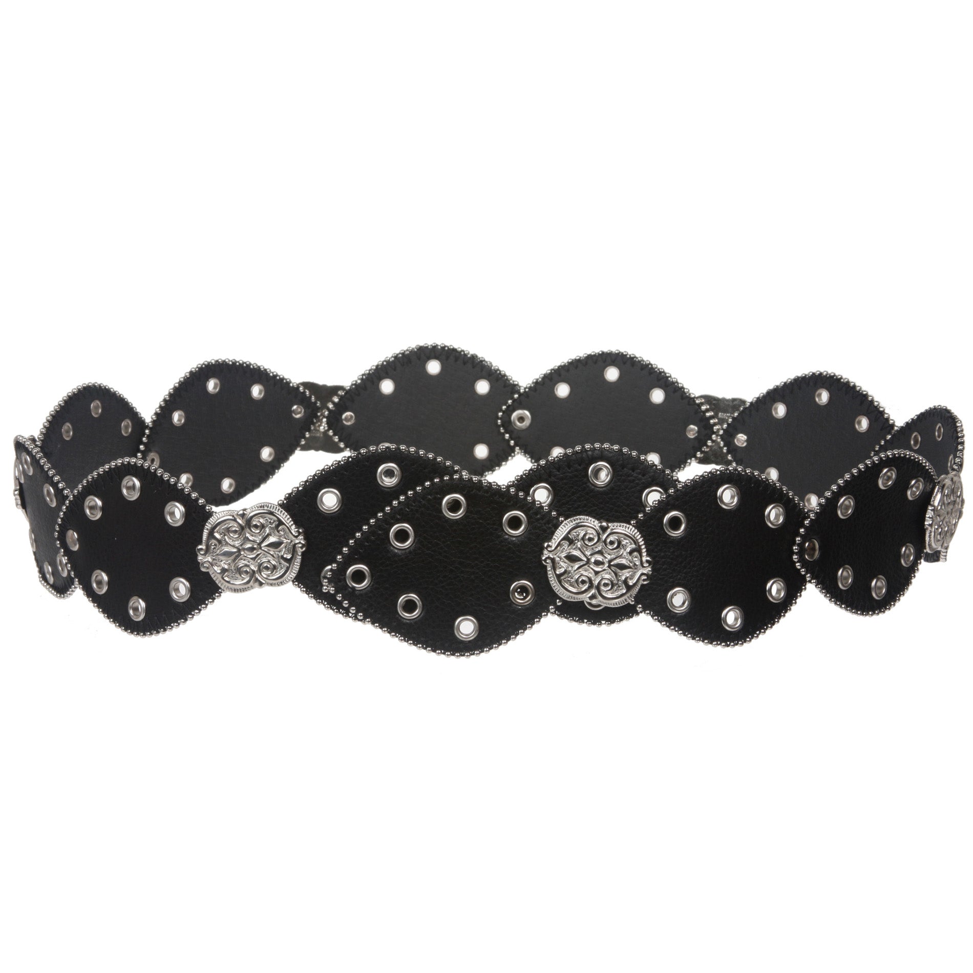 2 1/2" (60 mm) Wide Boho Oval Disc Concho Grommet Leather Link Belt - OnlineBelts