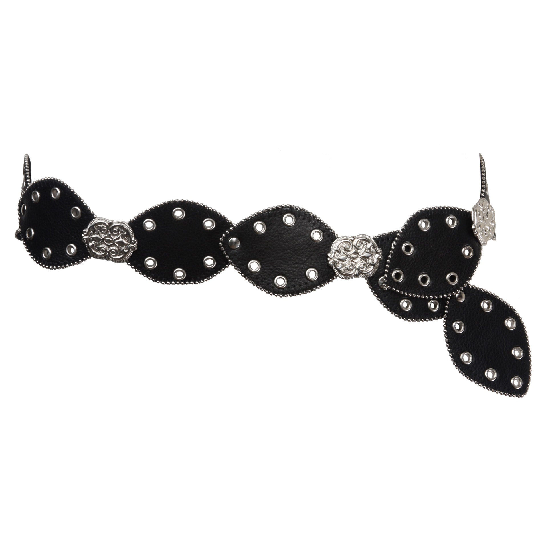 2 1/2" (60 mm) Wide Boho Oval Disc Concho Grommet Leather Link Belt - OnlineBelts