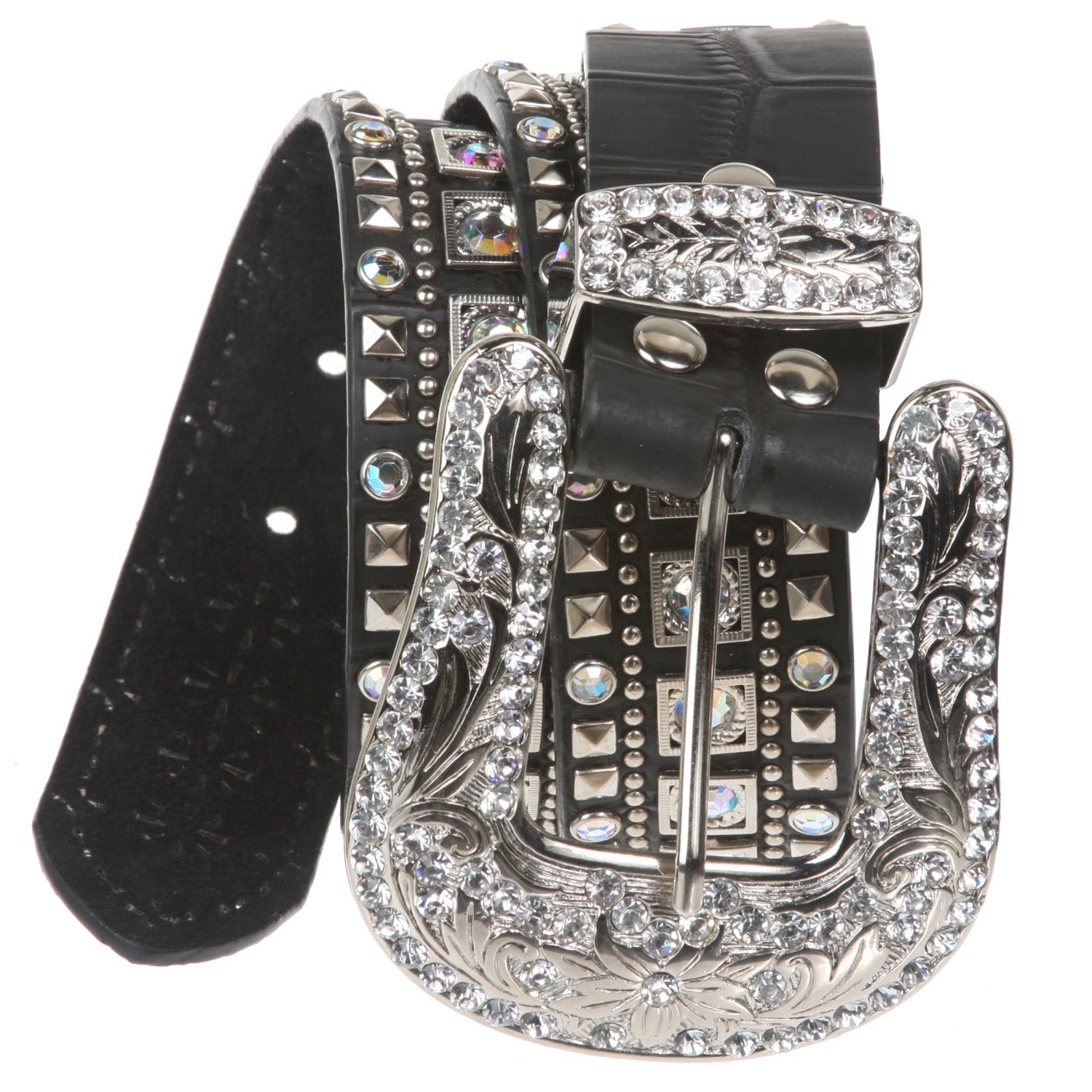 Ladies Western Studded Rhinestone Genuine Leather Belt - OnlineBelts