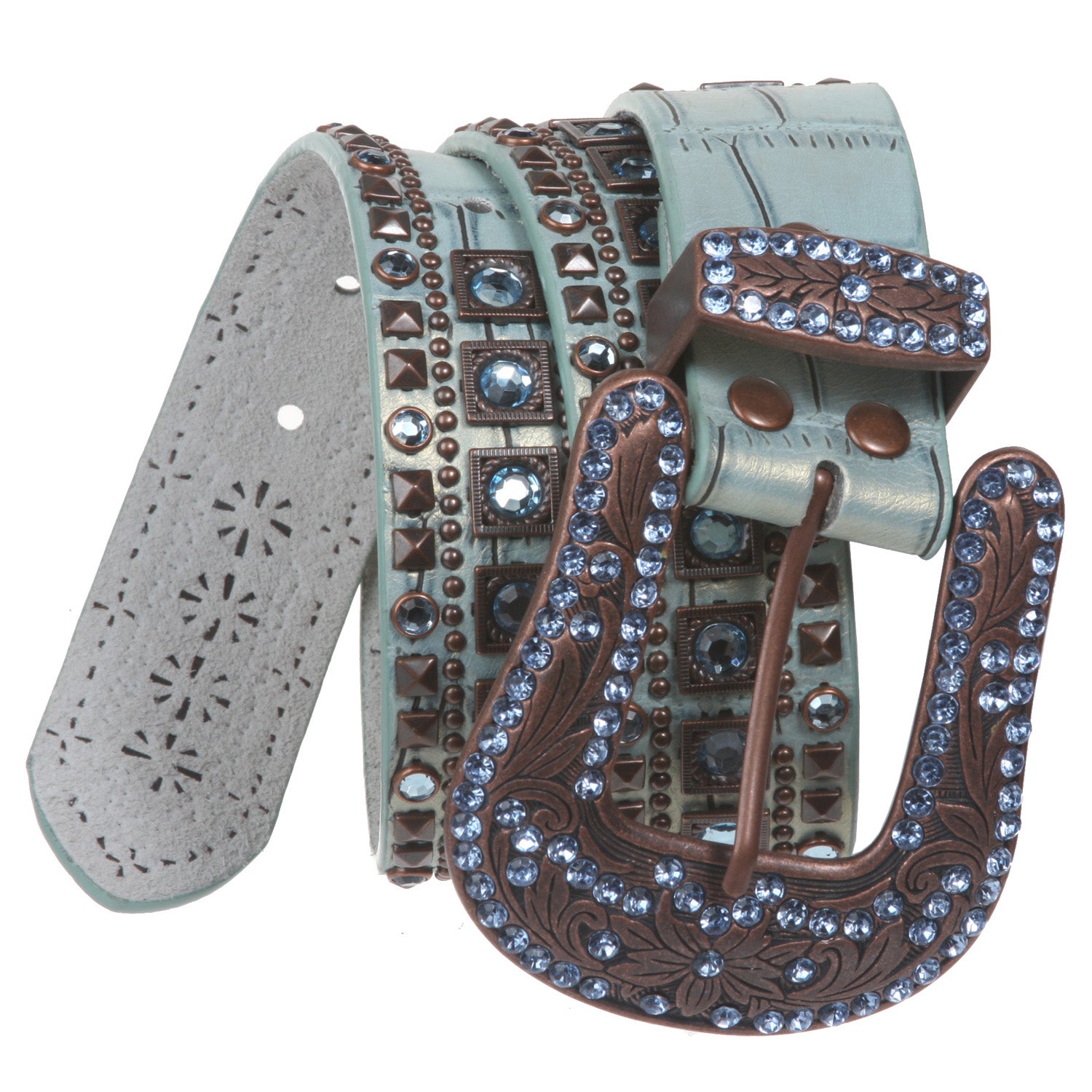 Ladies Western Studded Rhinestone Genuine Leather Belt - OnlineBelts