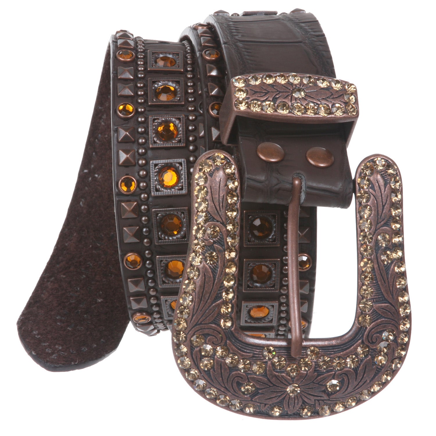 Ladies Western Studded Rhinestone Genuine Leather Belt