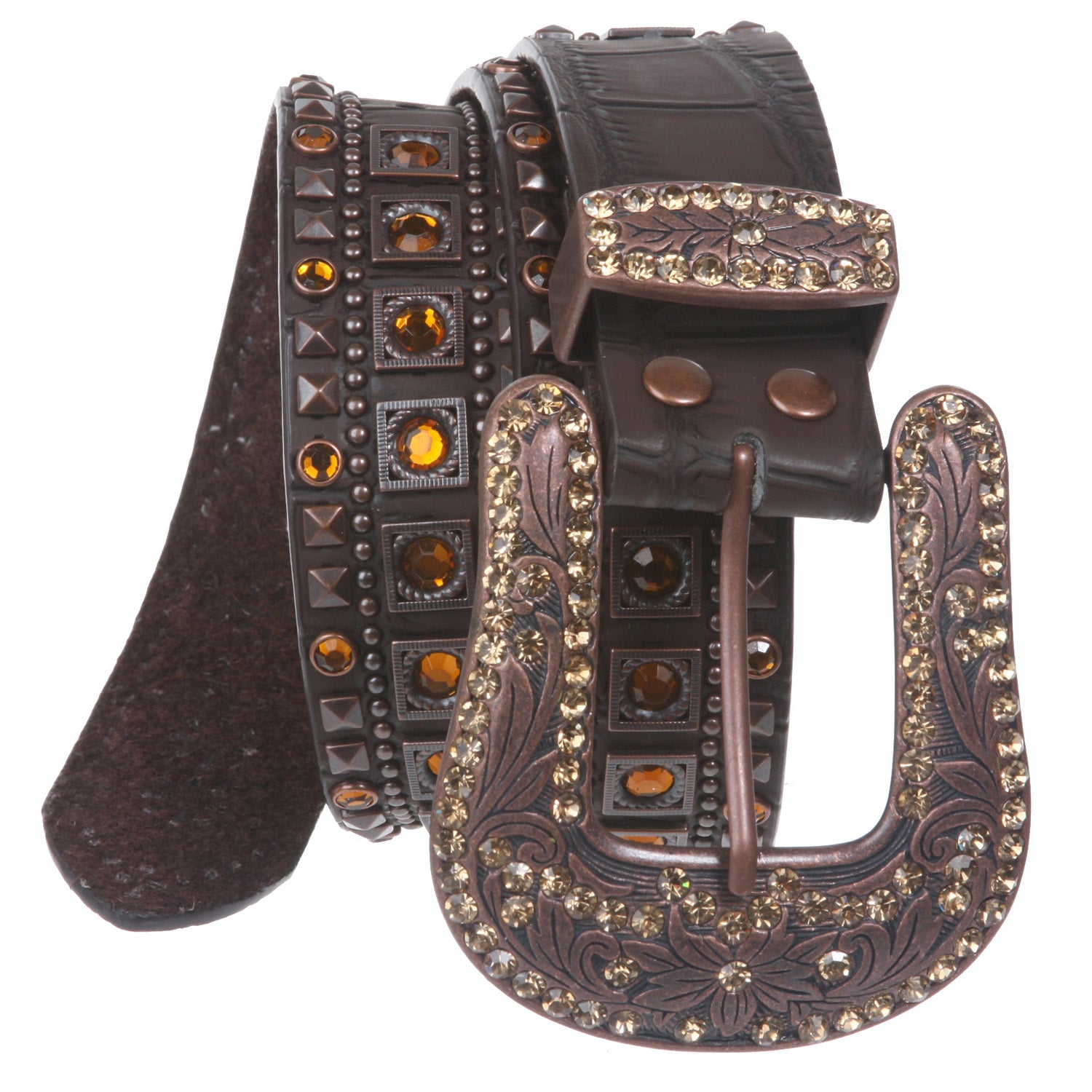 Ladies Western Studded Rhinestone Genuine Leather Belt - OnlineBelts